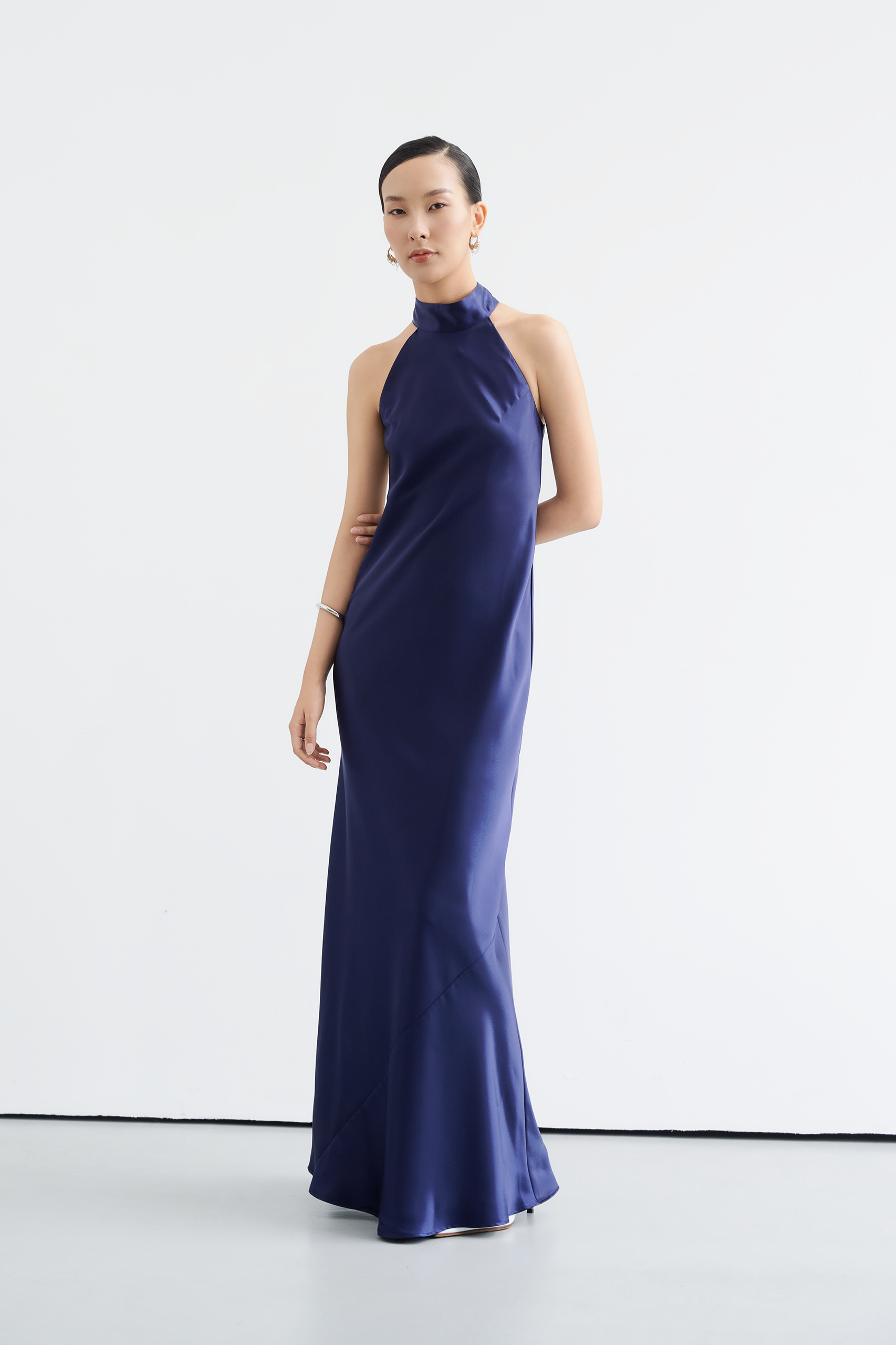 GLORIA HALTERNECK SATIN GOWN - NAVY