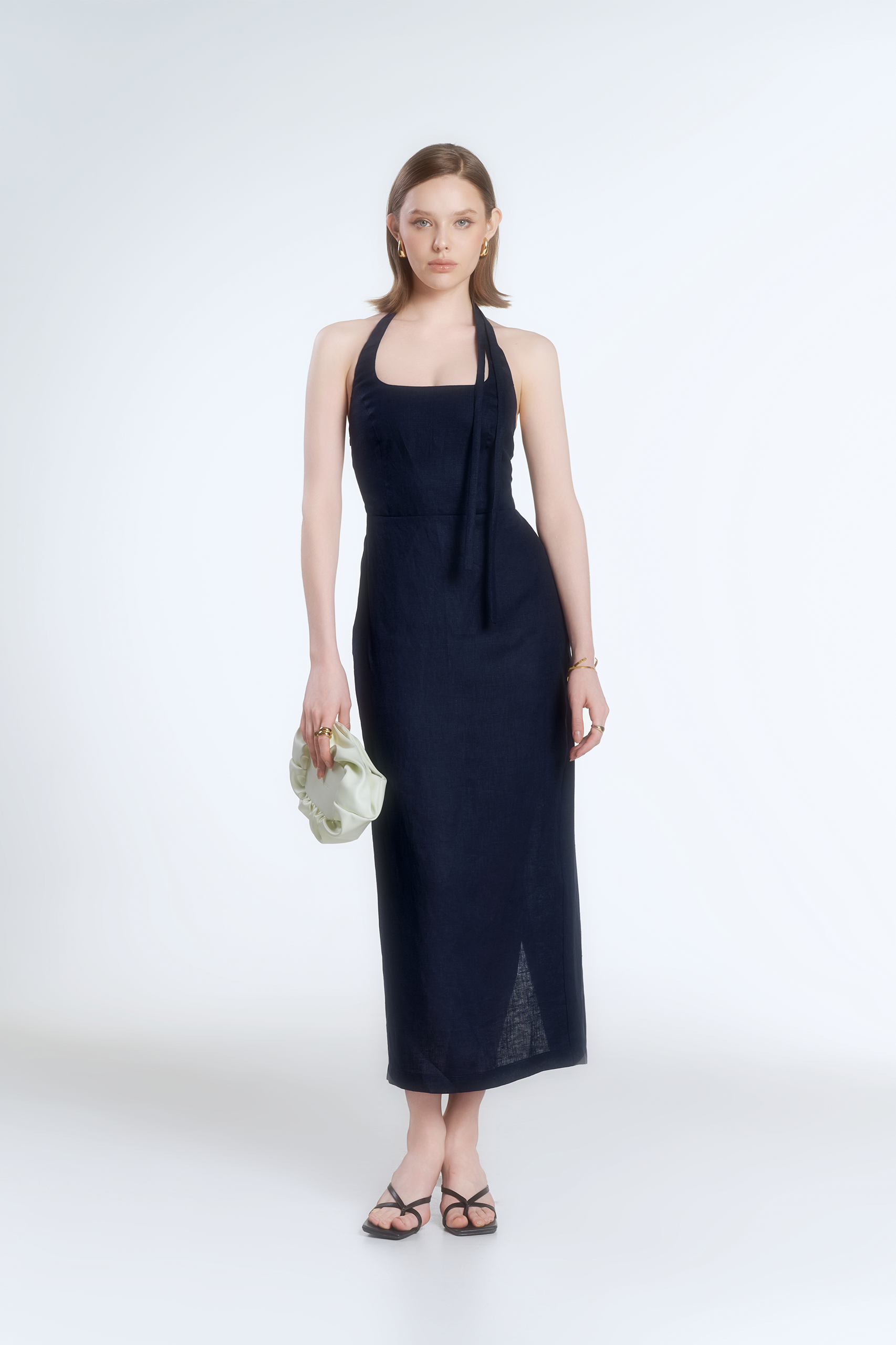 Emma Linen Dress - NAVY
