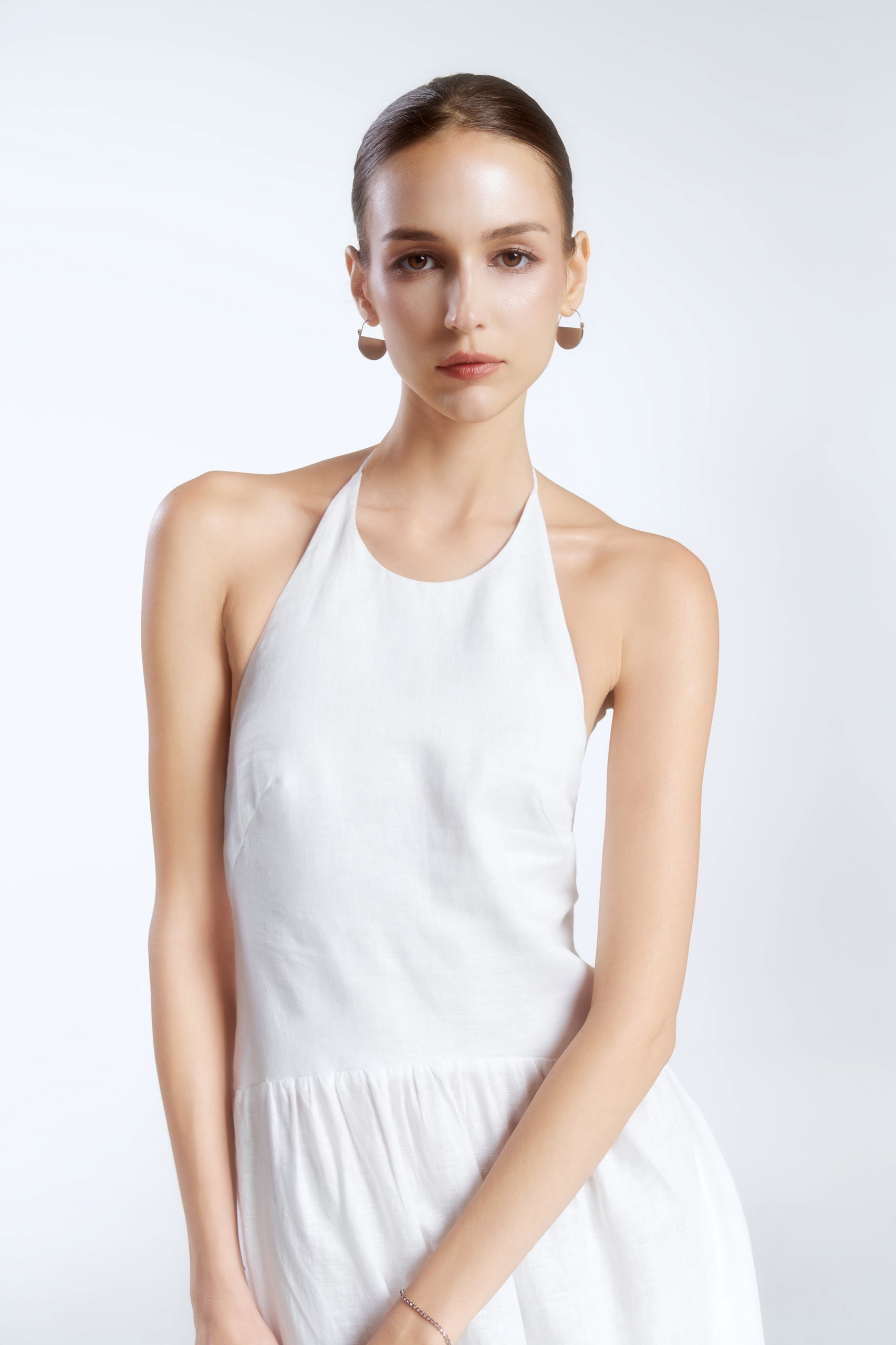 JASMINE HALTERNECK LINEN DRESS - WHITE