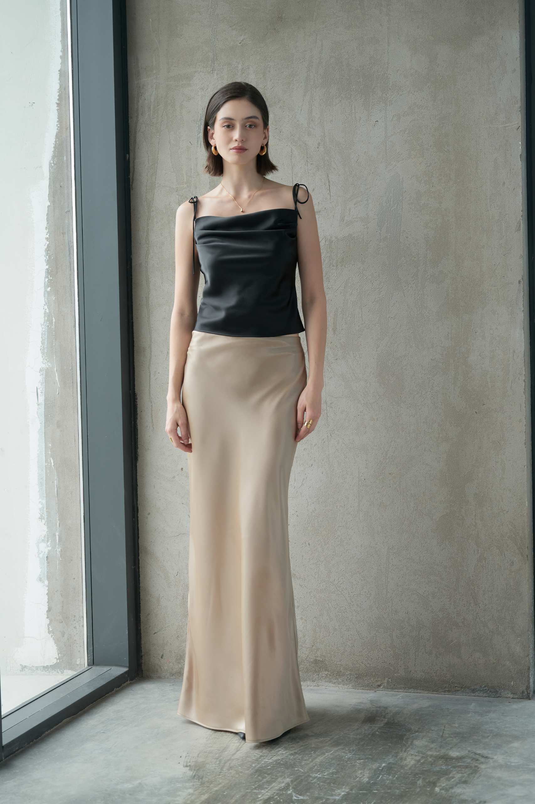MAXI SATIN SKIRT - LATTE