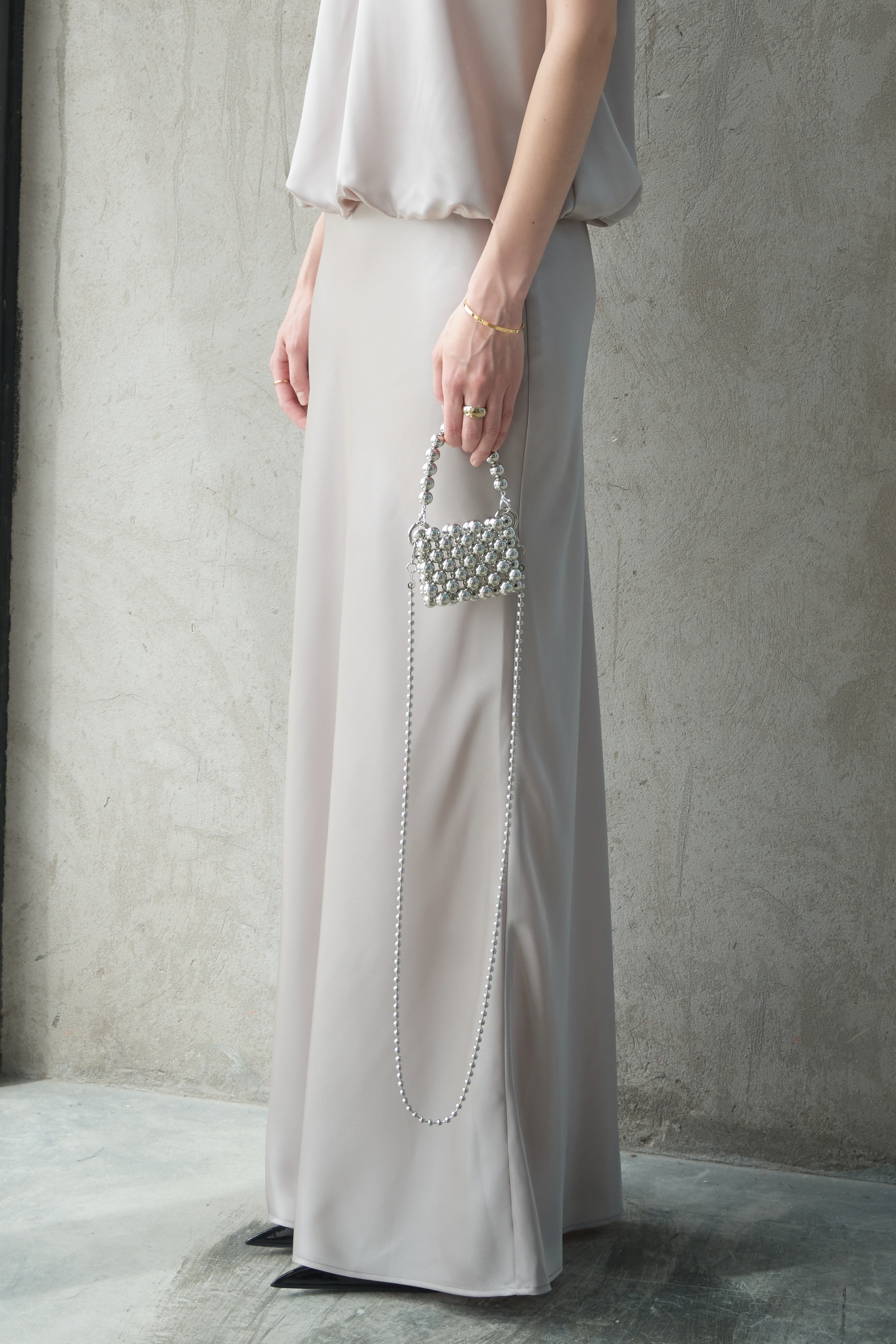 MAXI SATIN SKIRT - SILVER