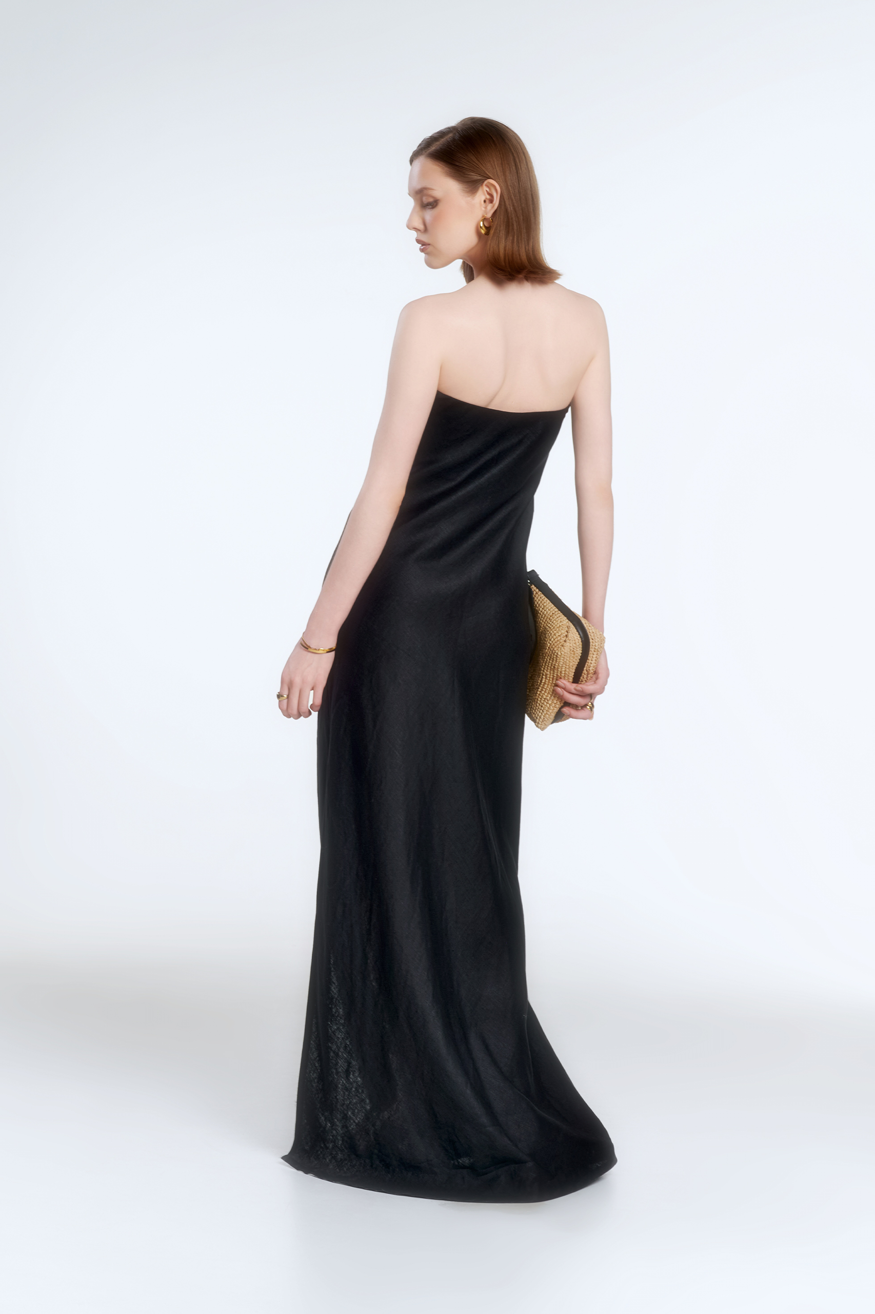 MIA STRAPLESS LINEN DRESS - BLACK