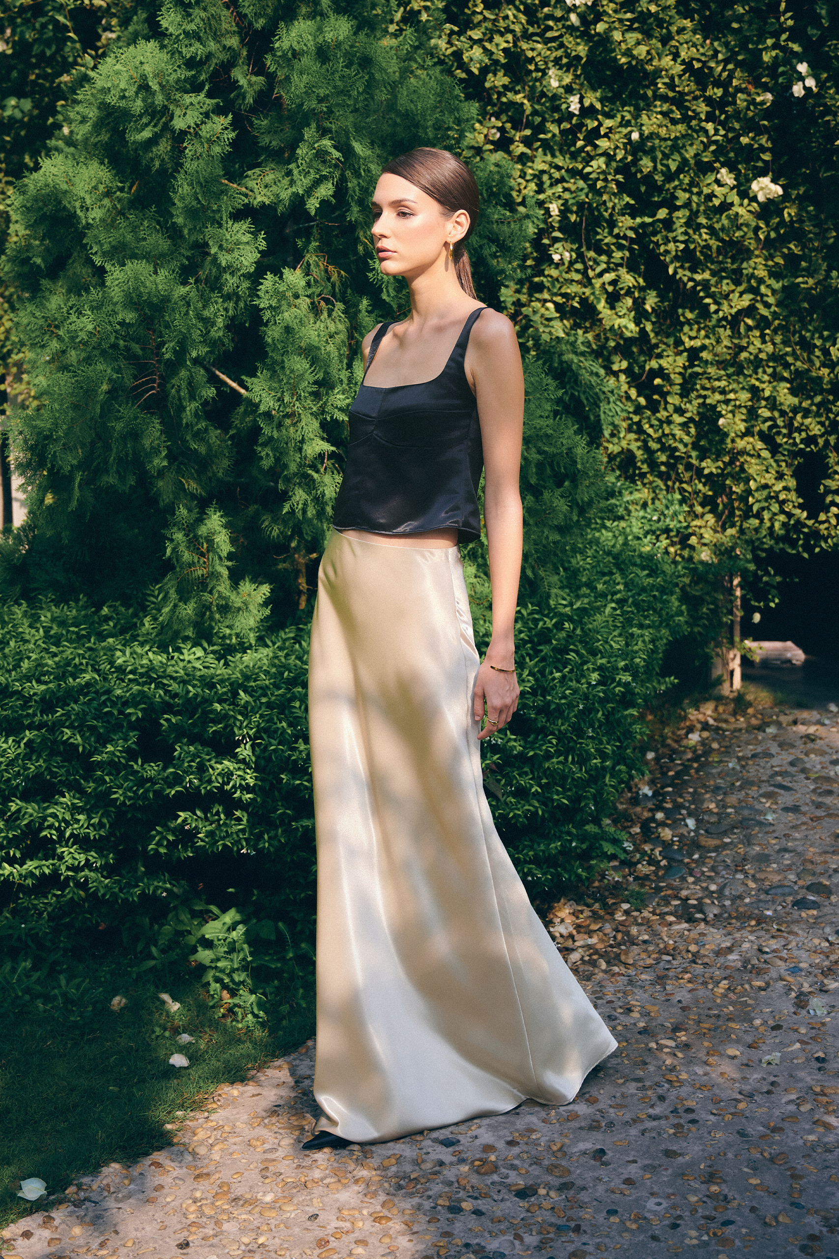 MAXI SATIN SKIRT - Beige