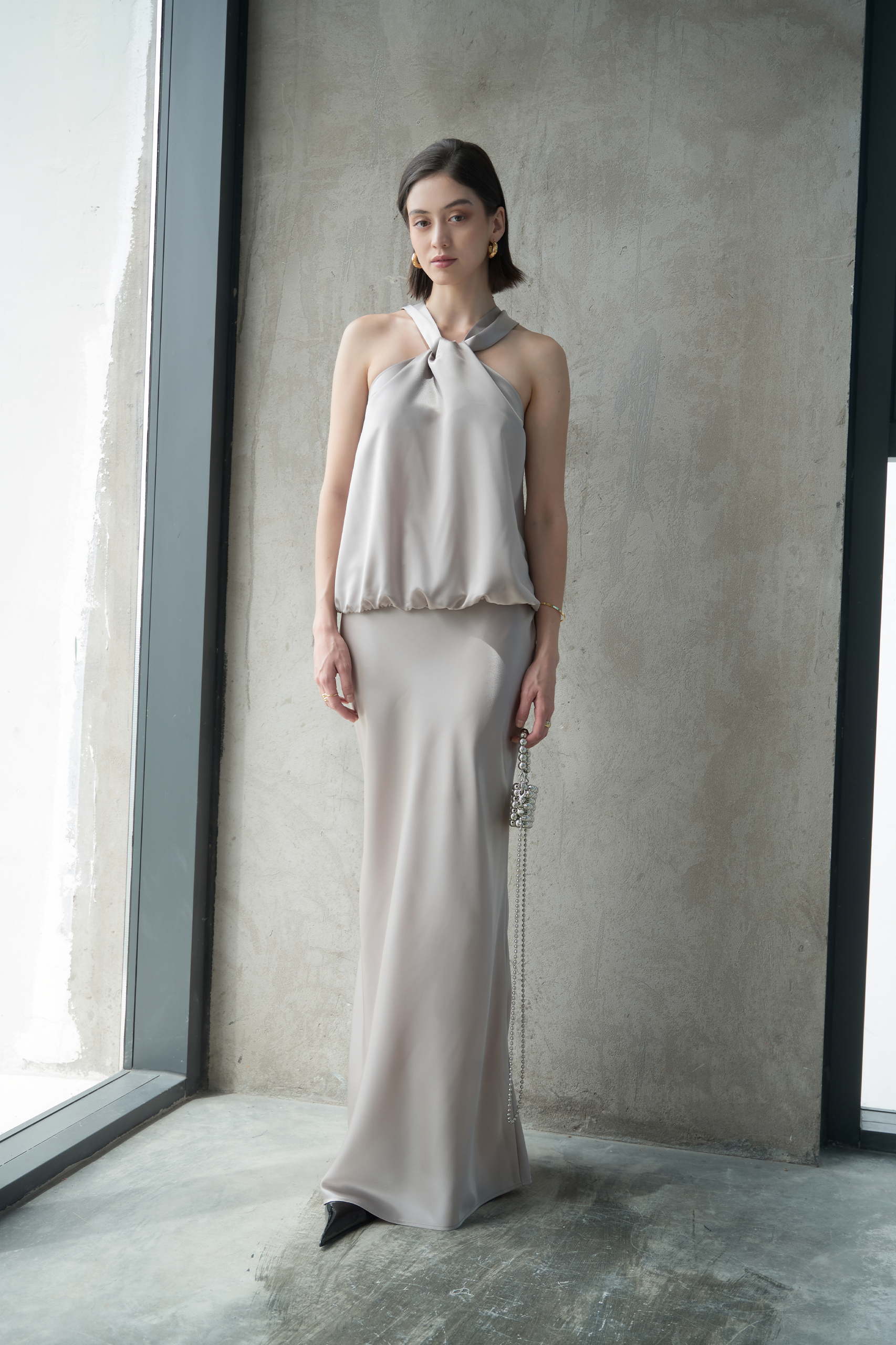 MAXI SATIN SKIRT - SILVER
