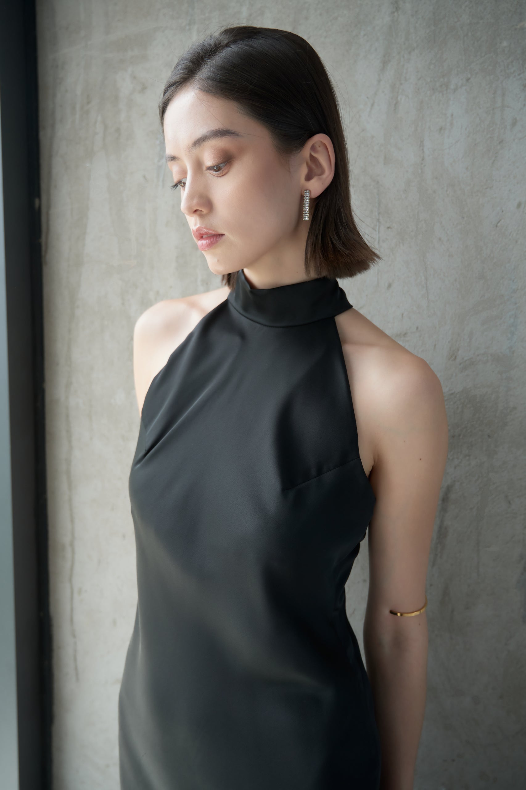 HALTERNECK OPEN-BACK SILK DRESS - BLACK