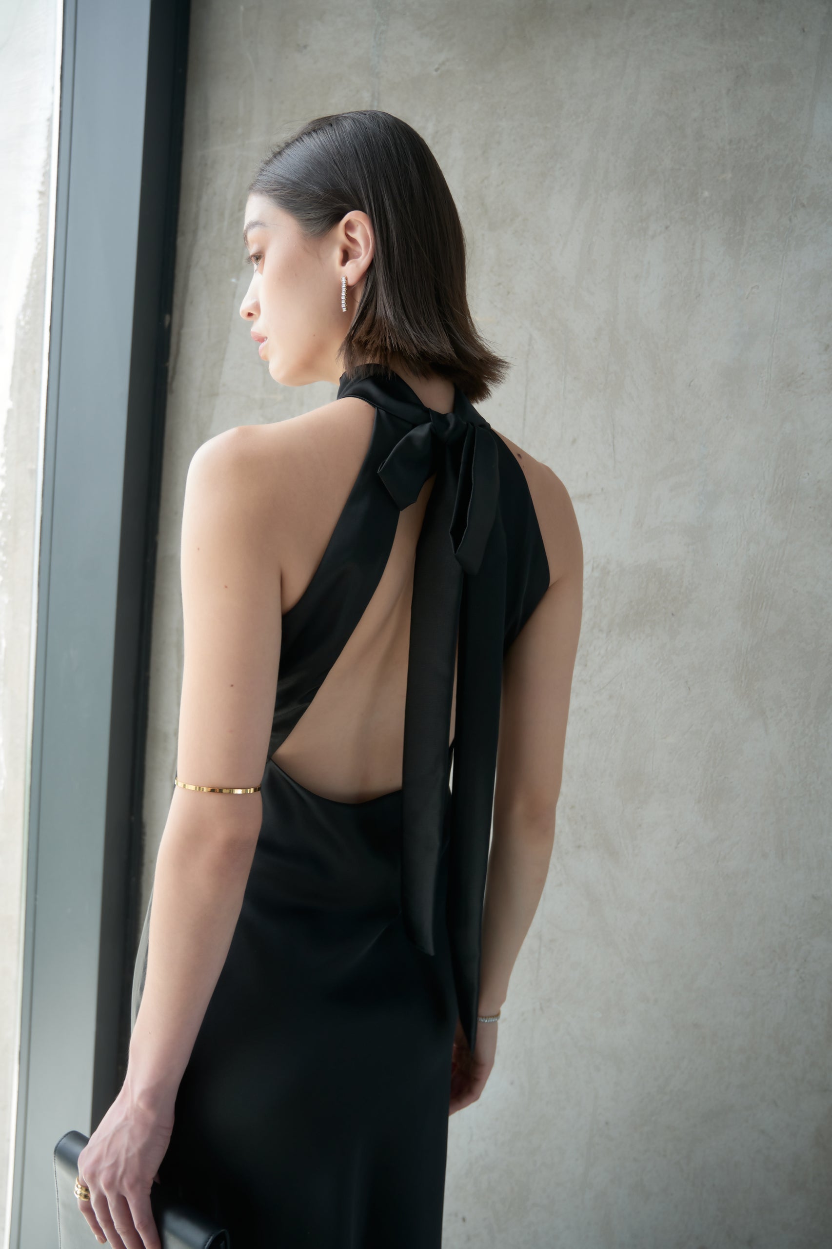 HALTERNECK OPEN-BACK SILK DRESS - BLACK