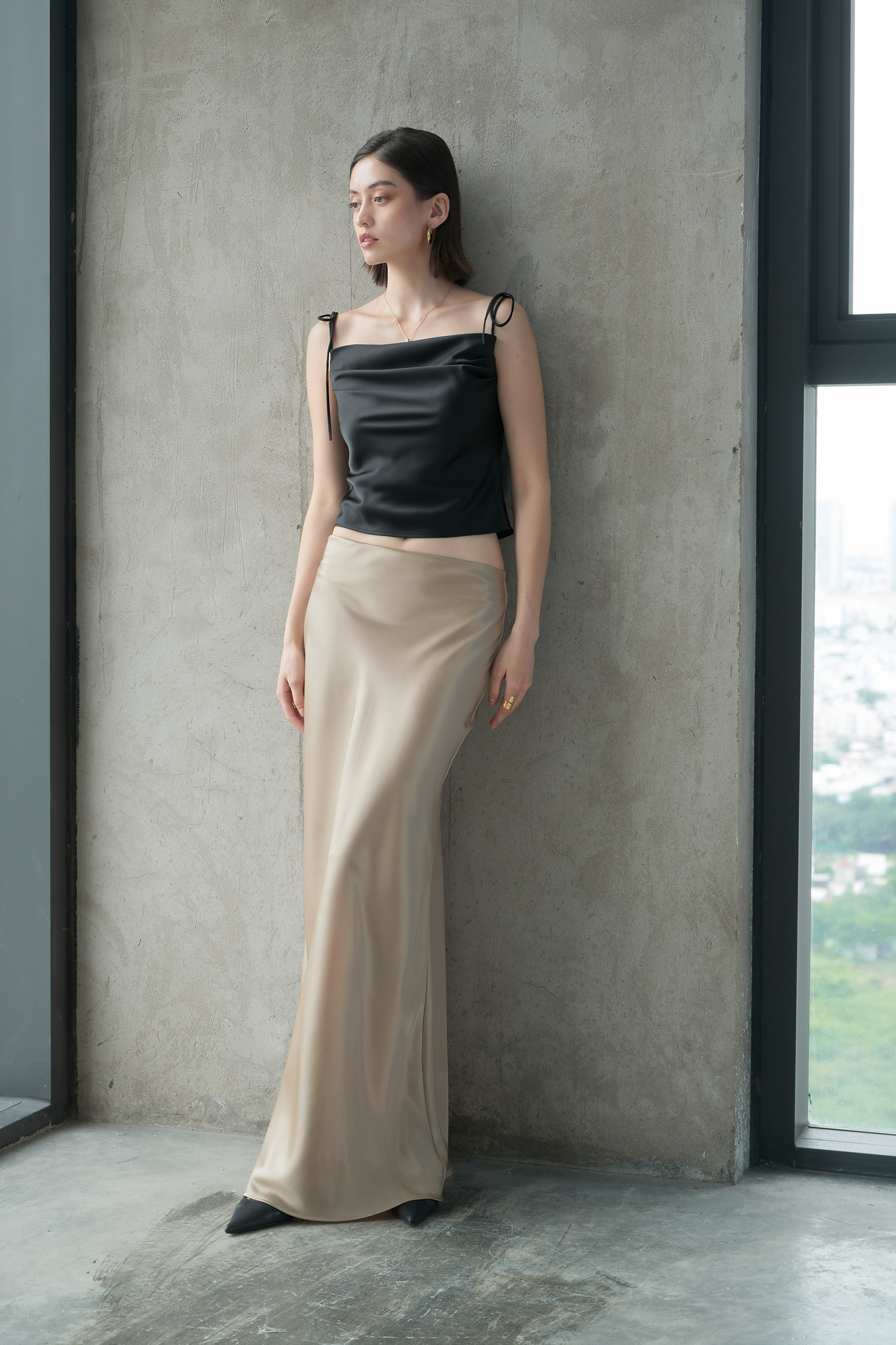 MAXI SATIN SKIRT - LATTE