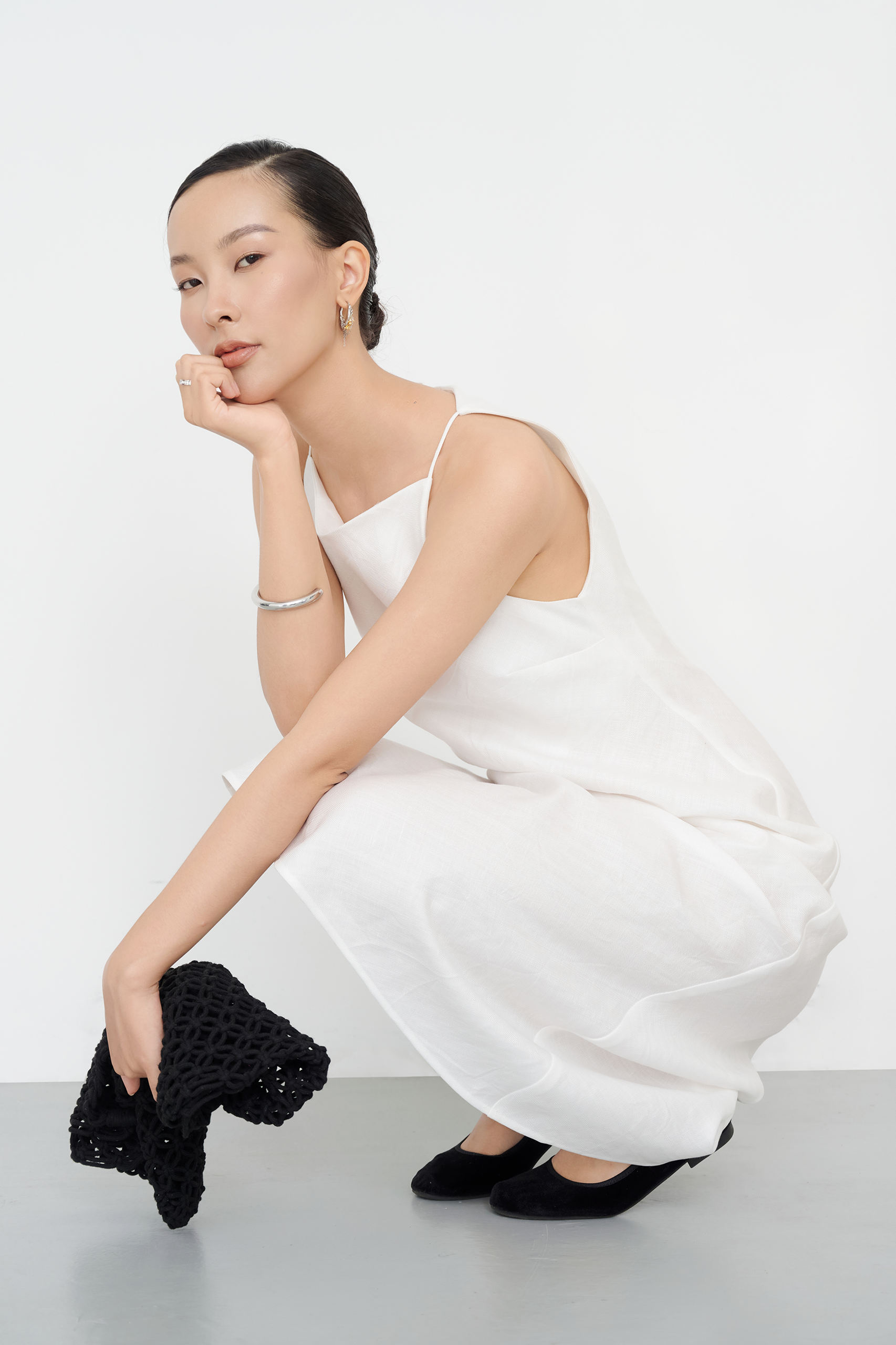 ELLIE LINEN MIDI DRESS - White