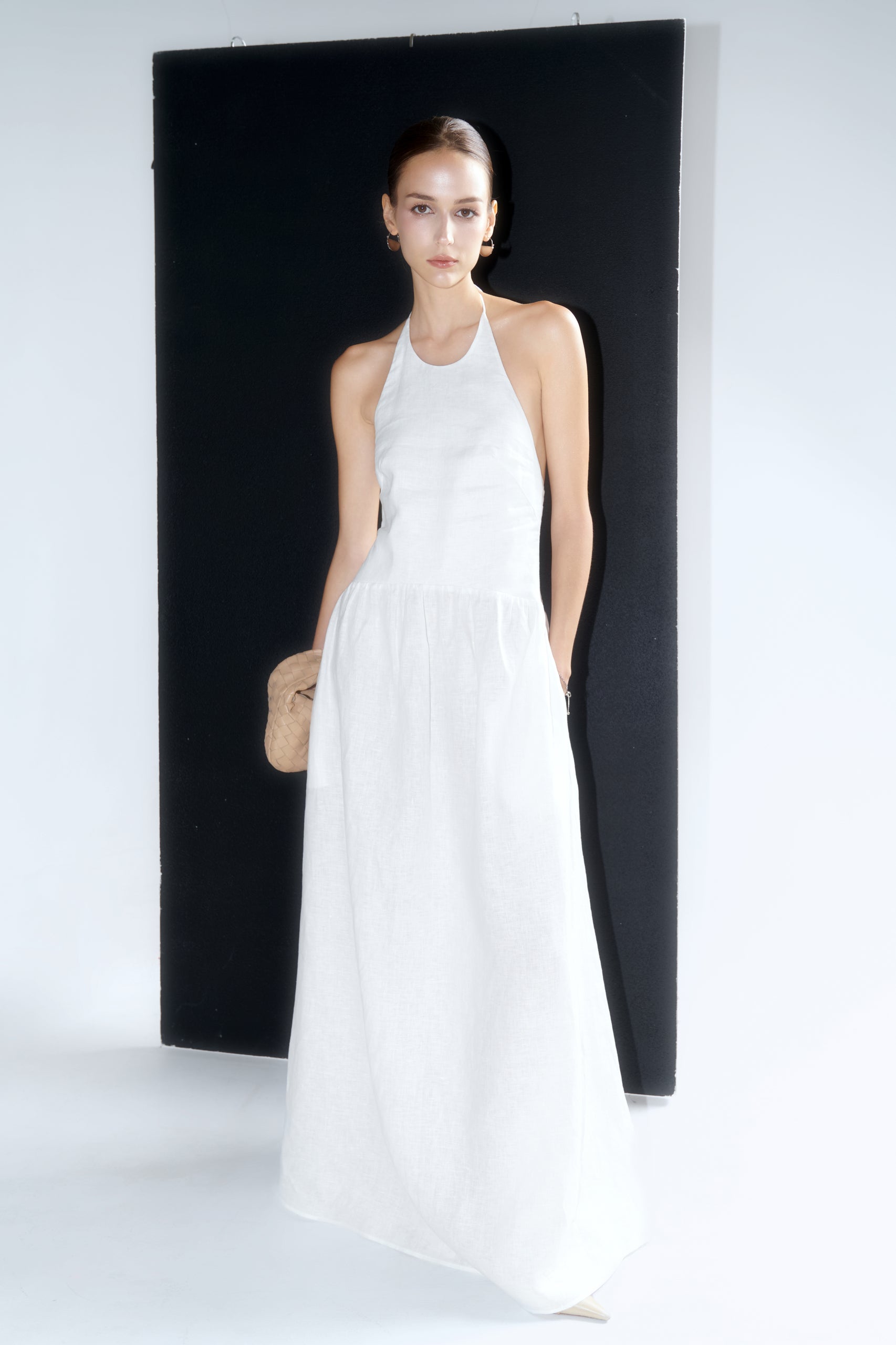 JASMINE HALTERNECK LINEN DRESS - WHITE