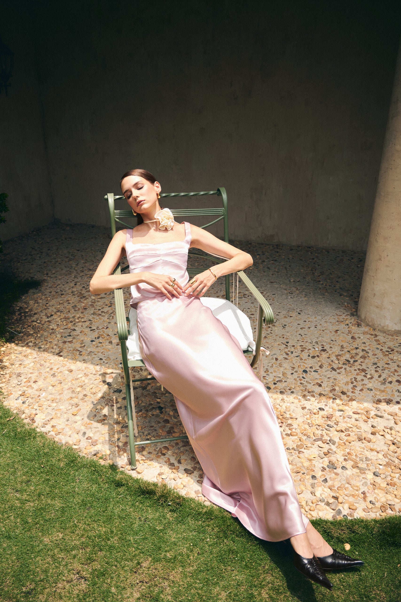 MAXI SATIN SKIRT - PEONY PINK