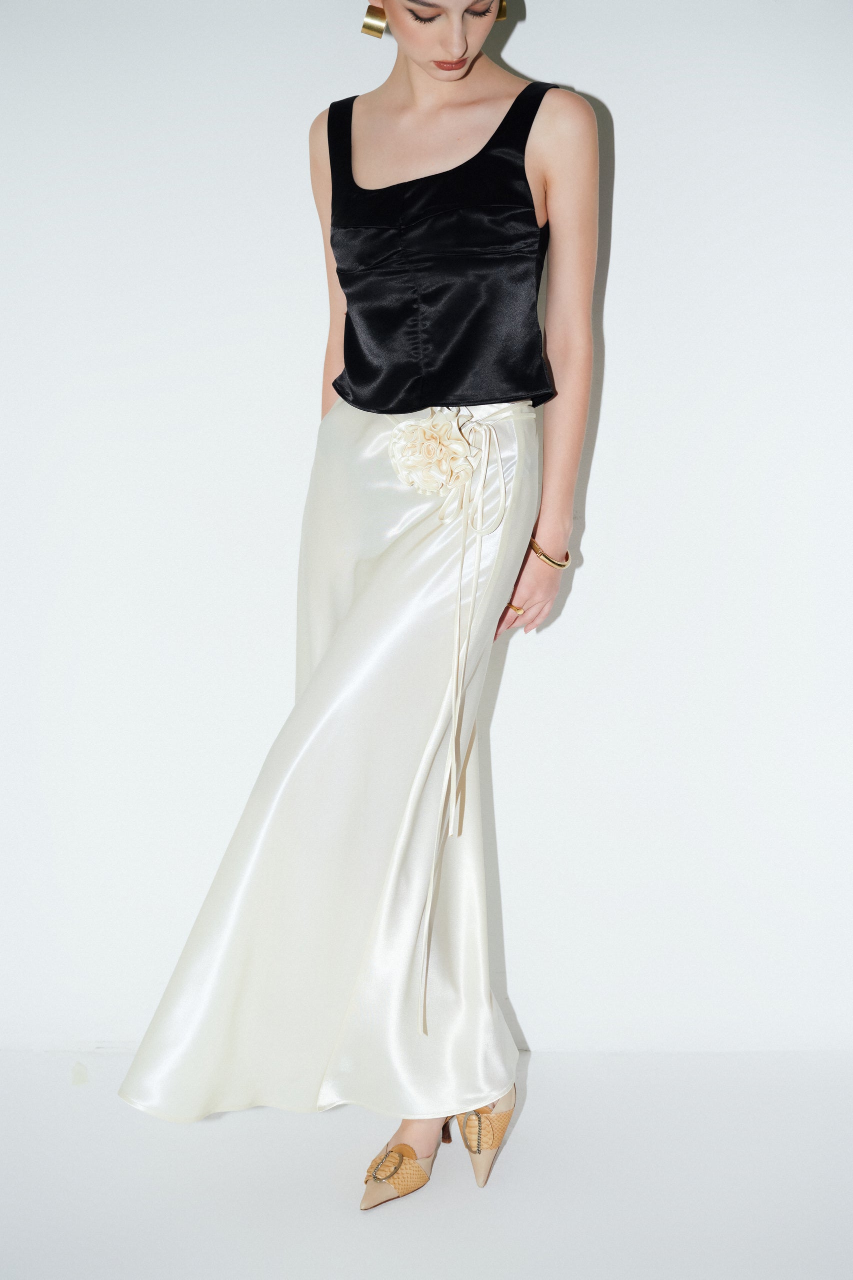 MAXI SATIN SKIRT - PEONY CREAM