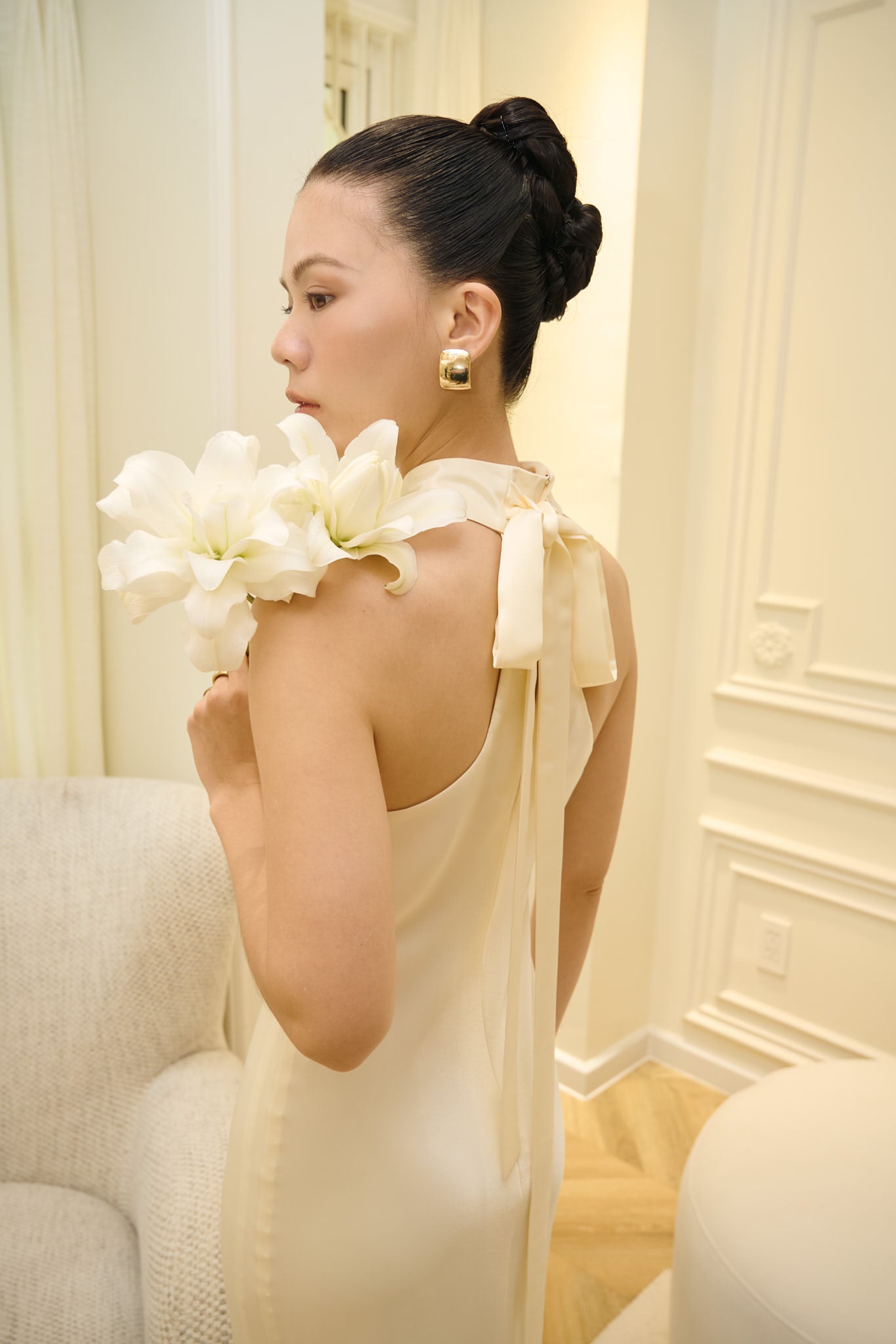 GLORIA HALTERNECK SATIN GOWN - CREAM