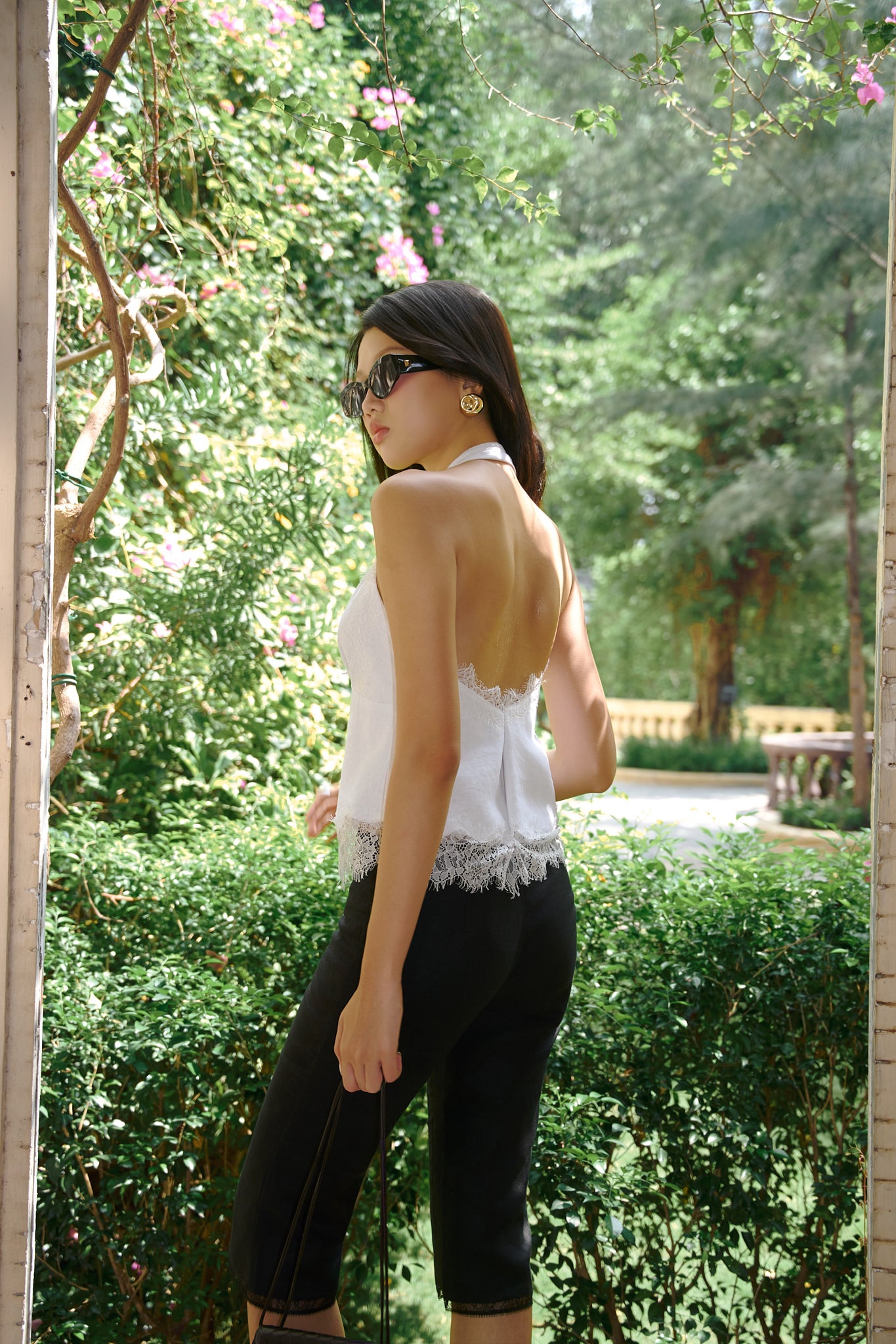 CAPRI LACE LINEN PANTS - BLACK