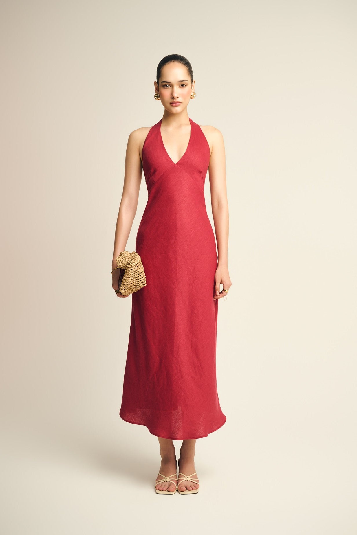 MALENA LINEN DRESS - AZALEA RED