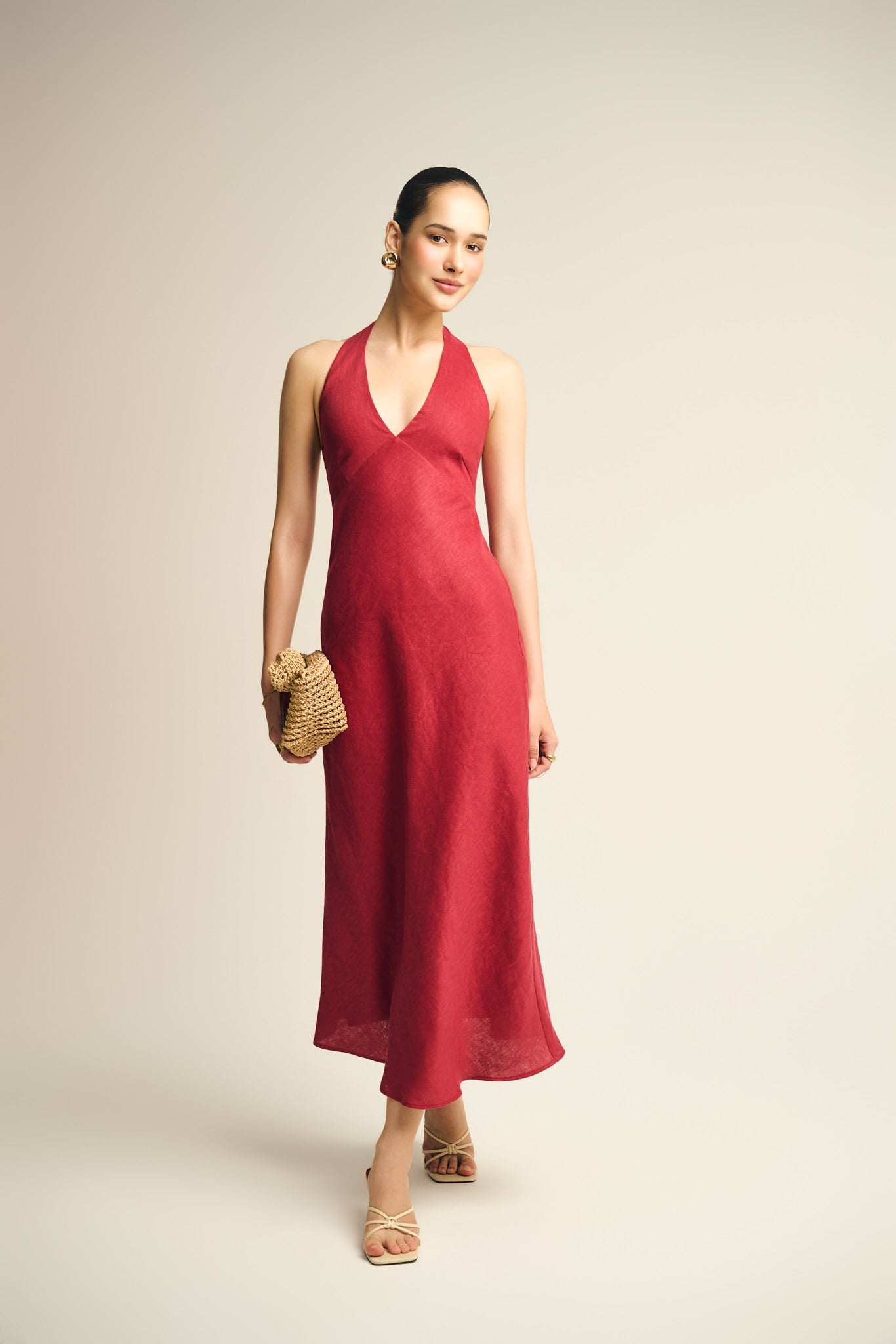MALENA LINEN DRESS - AZALEA RED