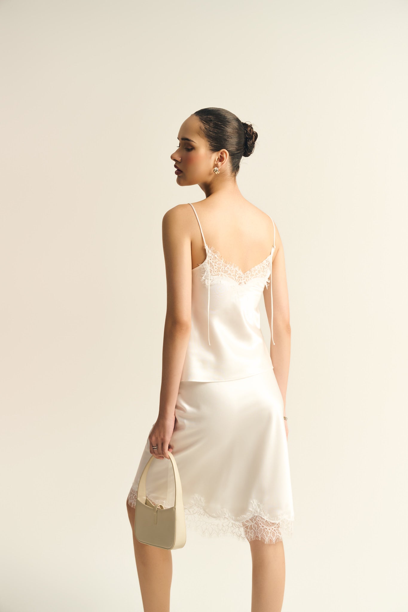 BELLE LACE SATIN TOP - WHITE