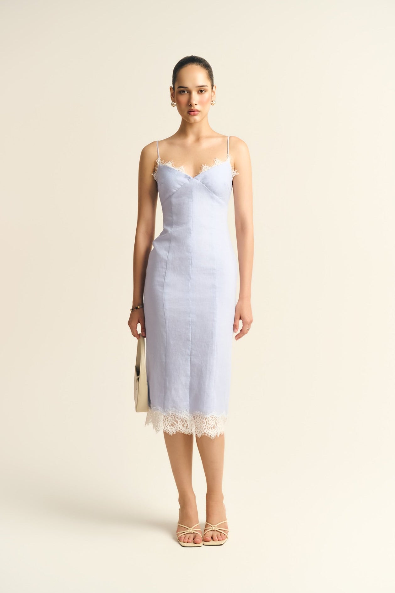 BELLE LACE LINEN MIDI DRESS - BABY BLUE