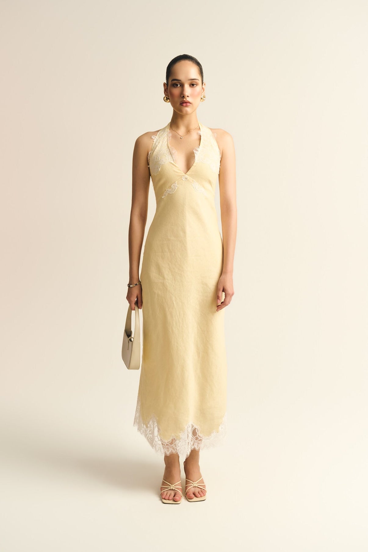 MALENA LACE LINEN DRESS - BUTTER YELLOW