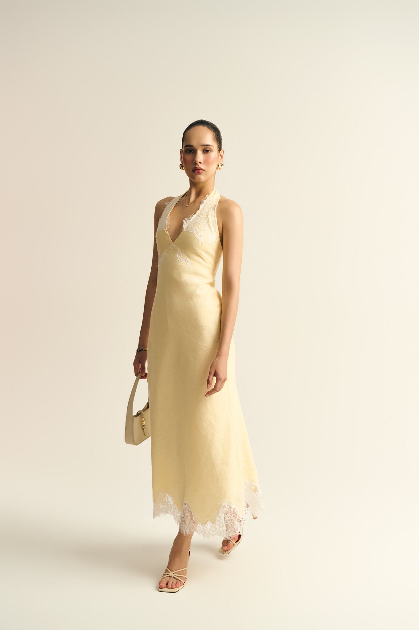 MALENA LACE LINEN DRESS - BUTTER YELLOW