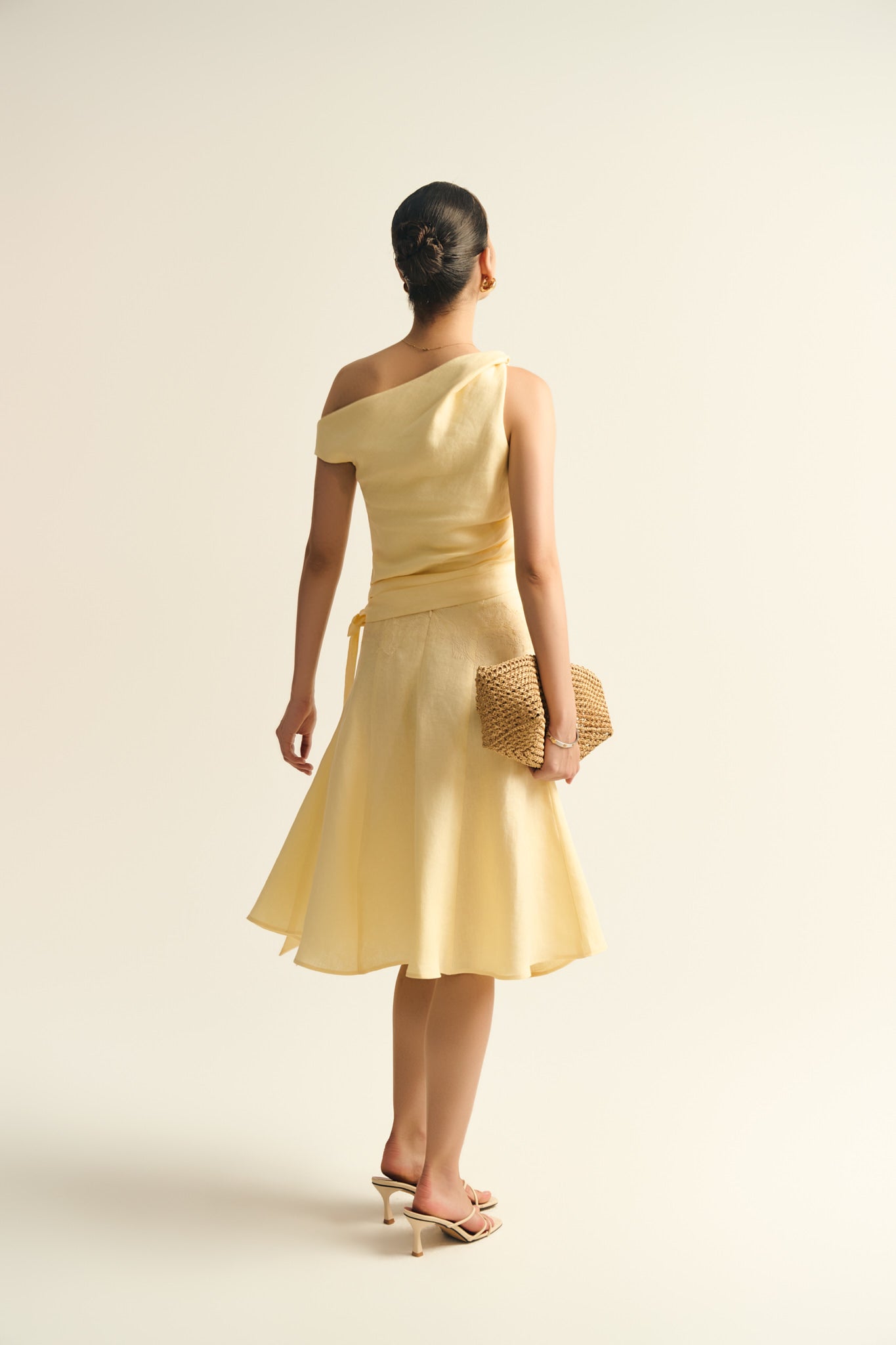 LACE LINEN LOOSE MIDI SKIRT - BUTTER YELLOW