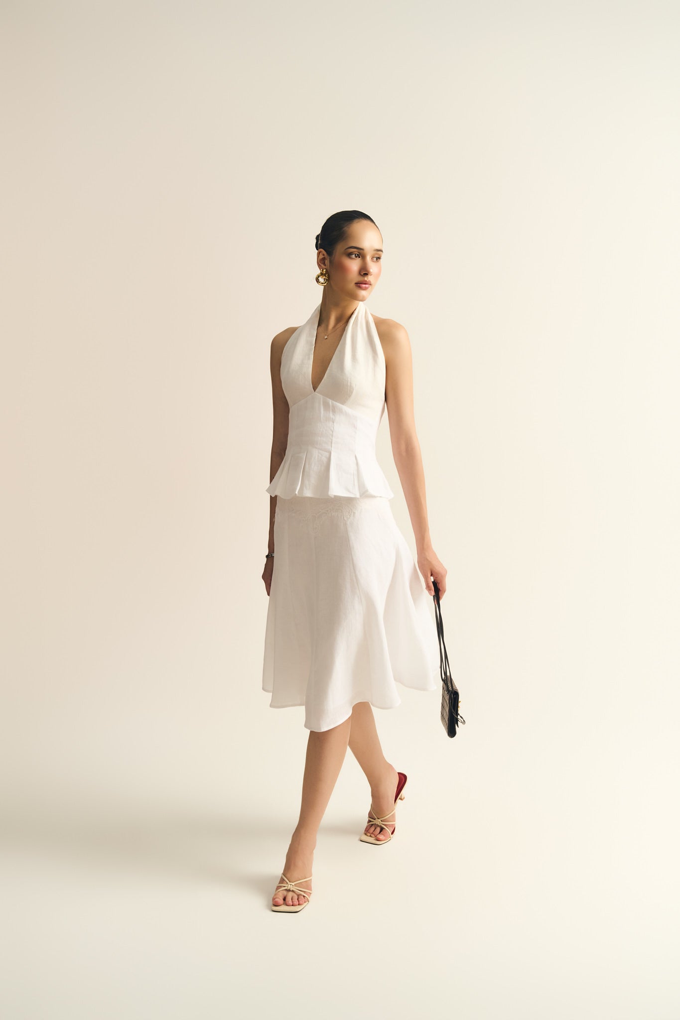 MARGARET PLEATED LINEN TOP - WHITE