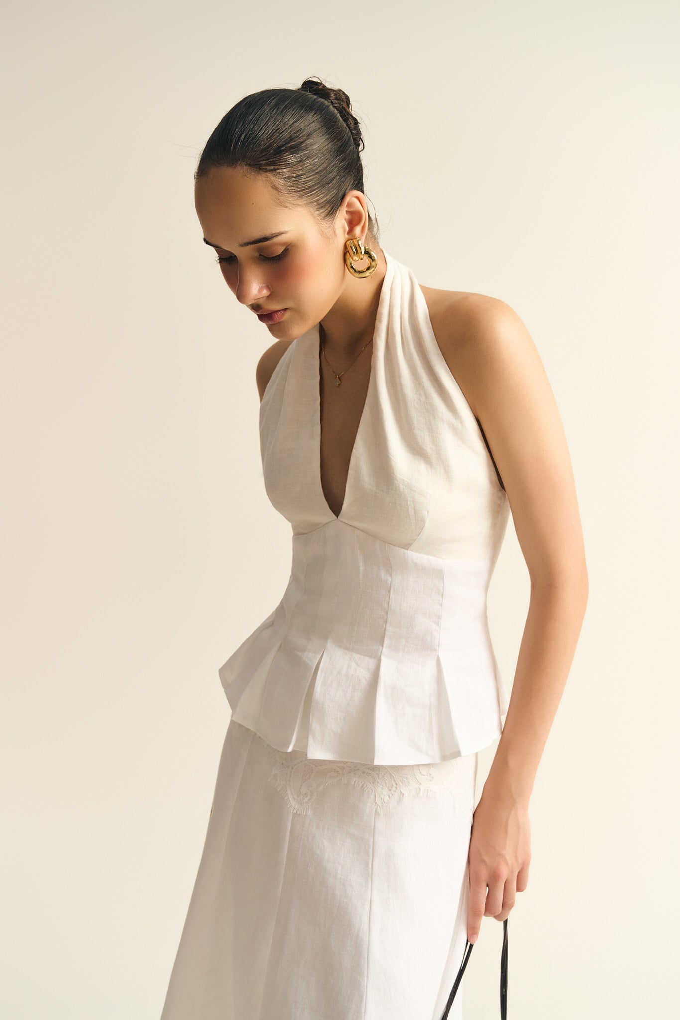 MARGARET PLEATED LINEN TOP - WHITE