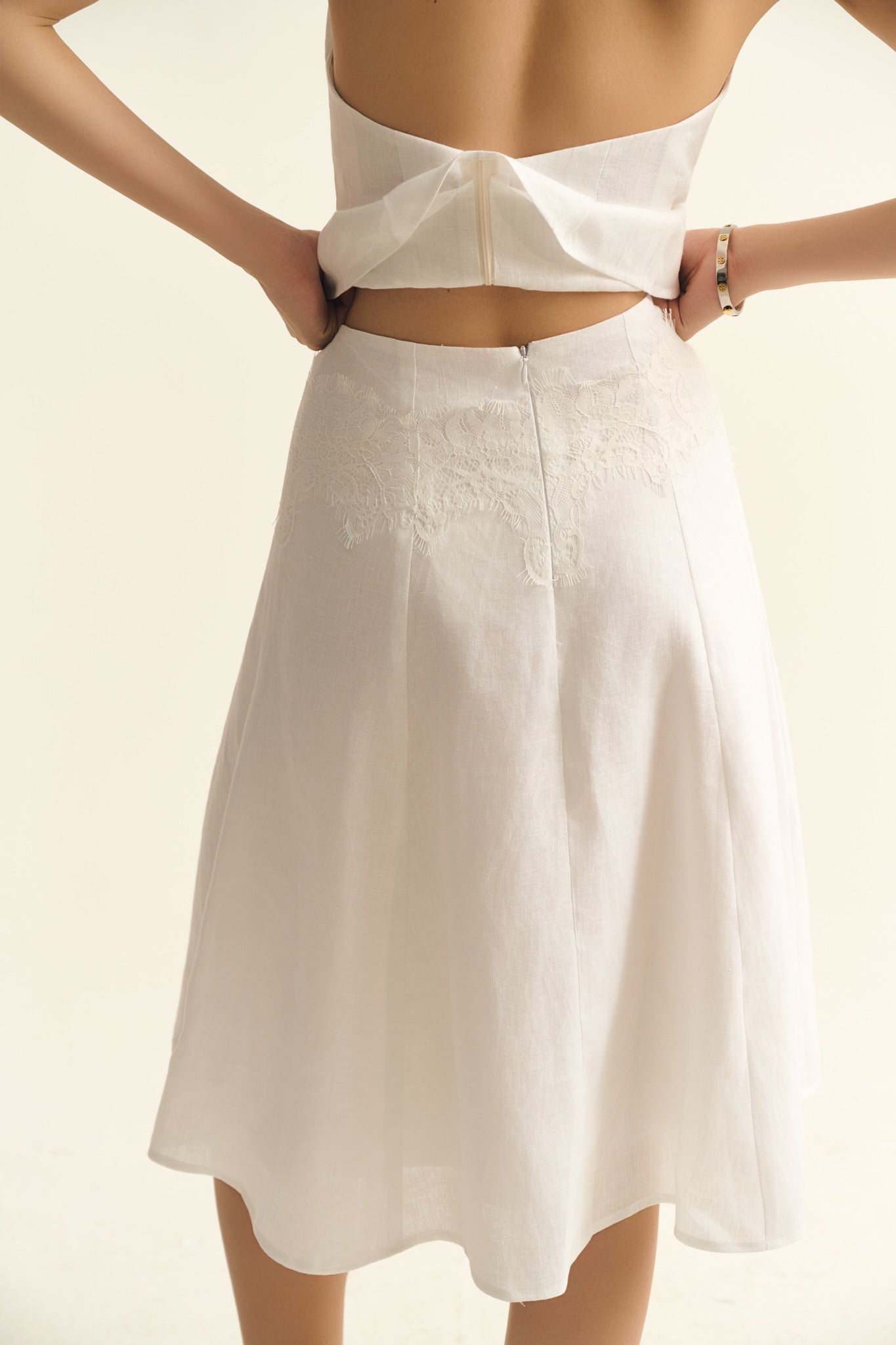 LACE LINEN LOOSE MIDI SKIRT - WHITE