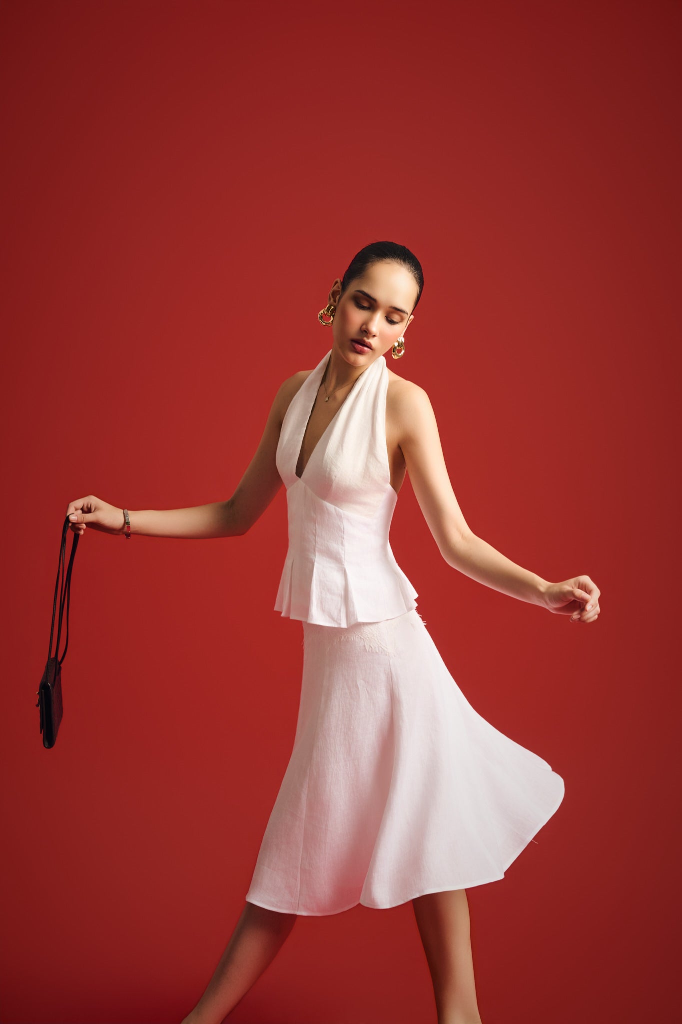 MARGARET PLEATED LINEN TOP - WHITE