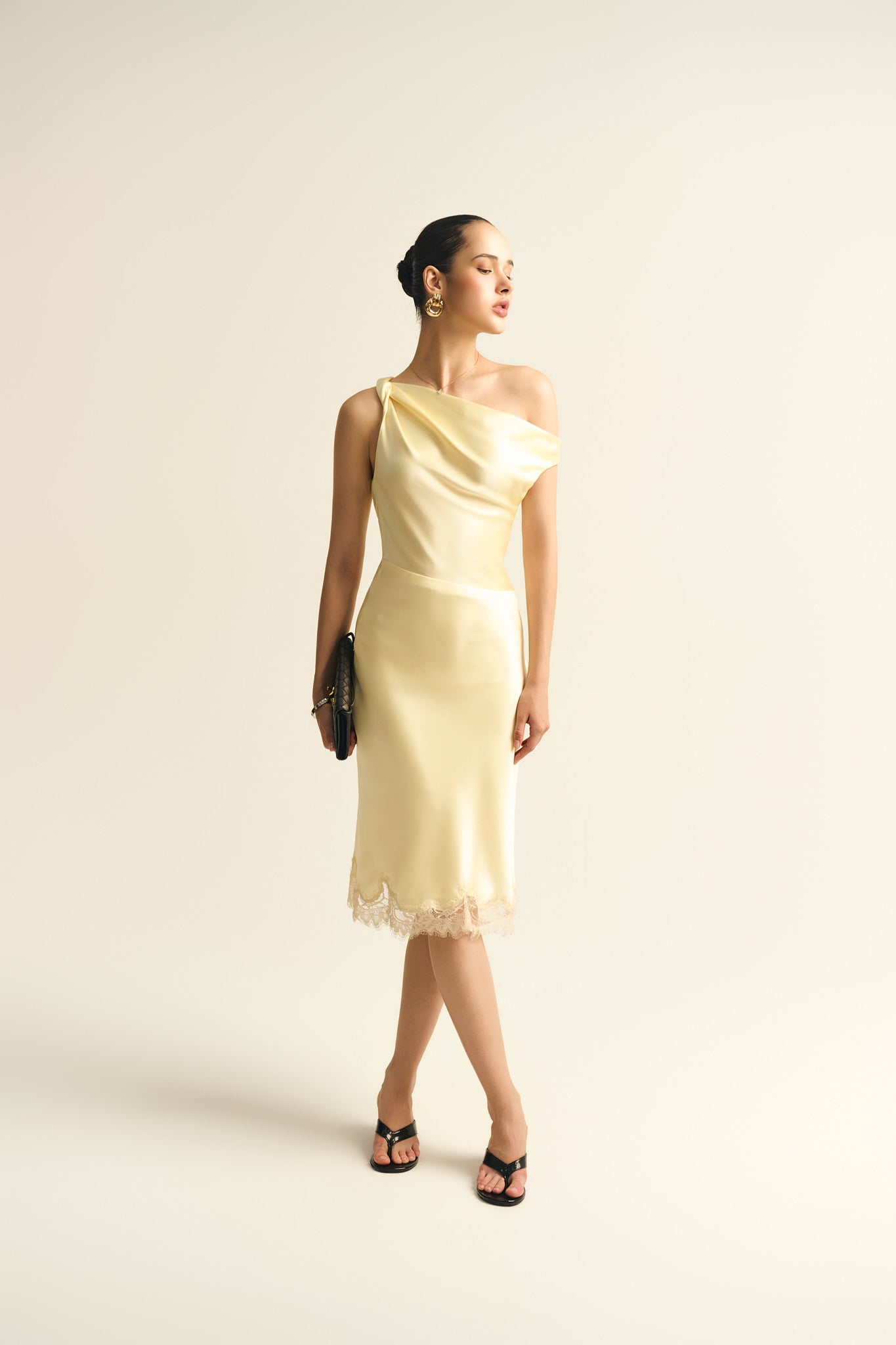 KNOT VIVIAN LACE SATIN DRESS - BUTTER YELLOW