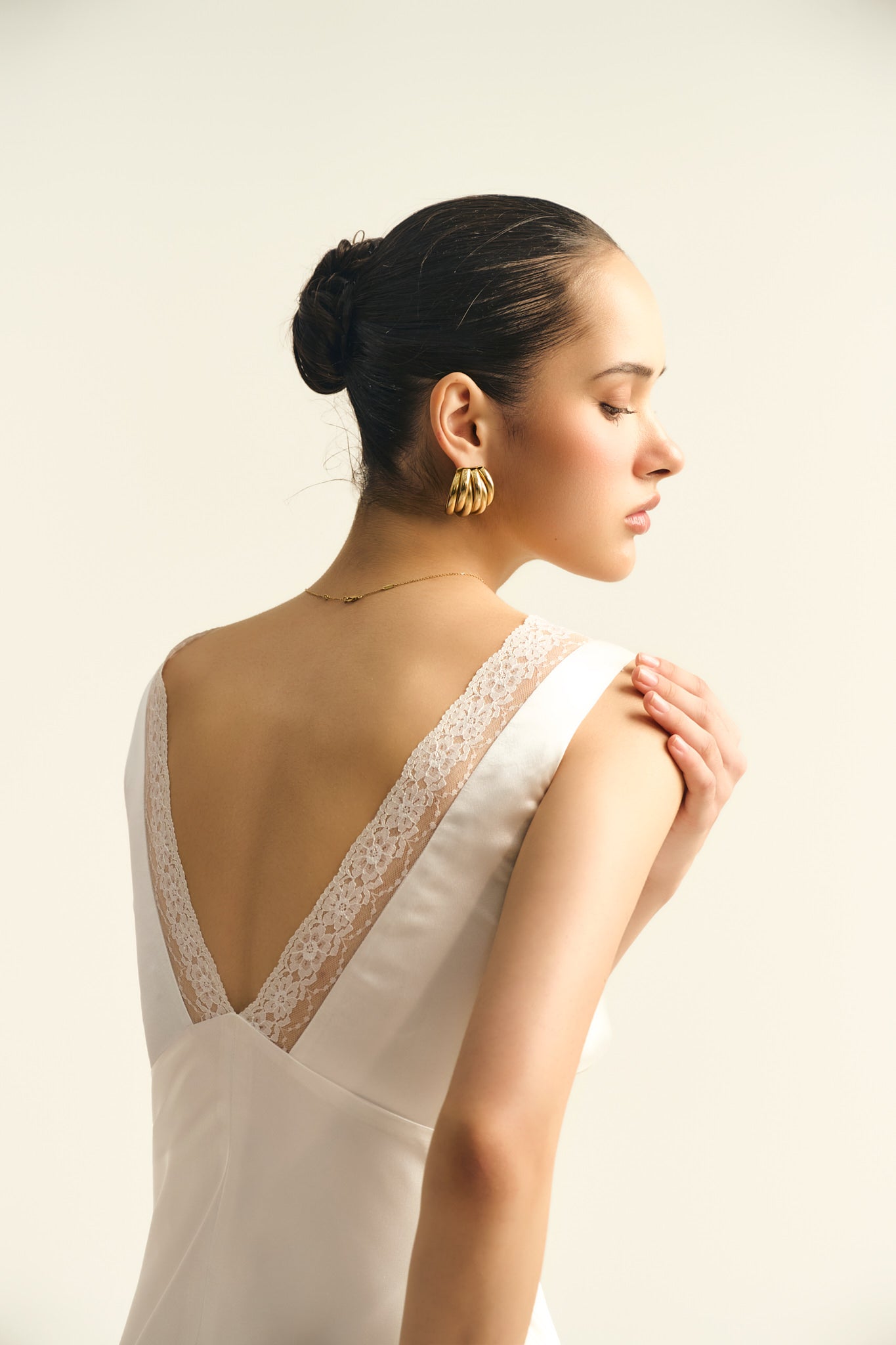 MAISIE LACE SATIN DRESS - WHITE