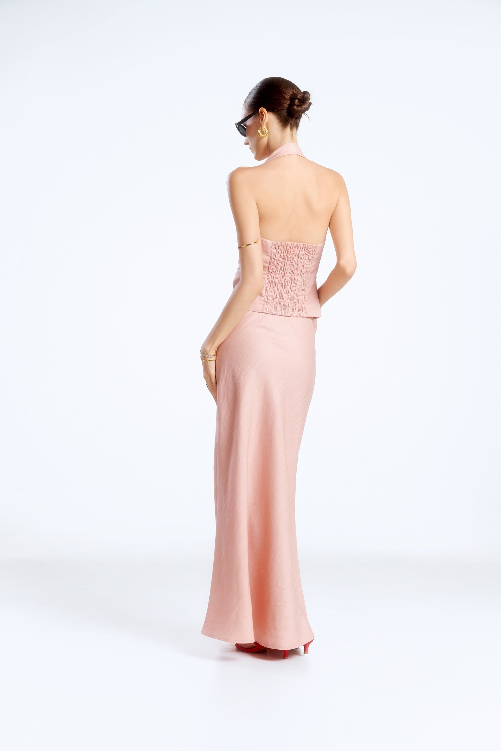 HALTERNECK LINEN DEMI-VEST - COTTON PINK