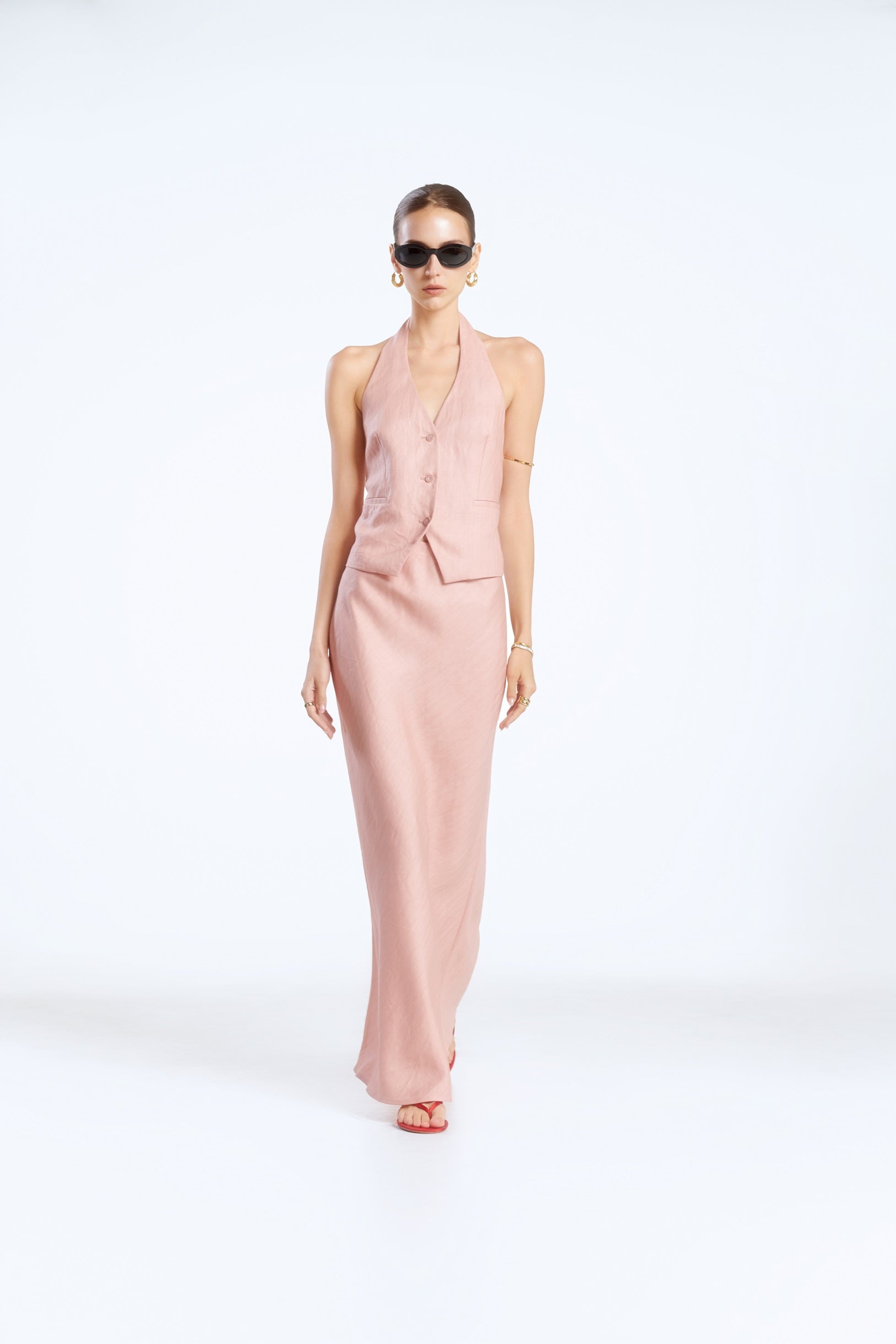 HALTERNECK LINEN DEMI-VEST - COTTON PINK