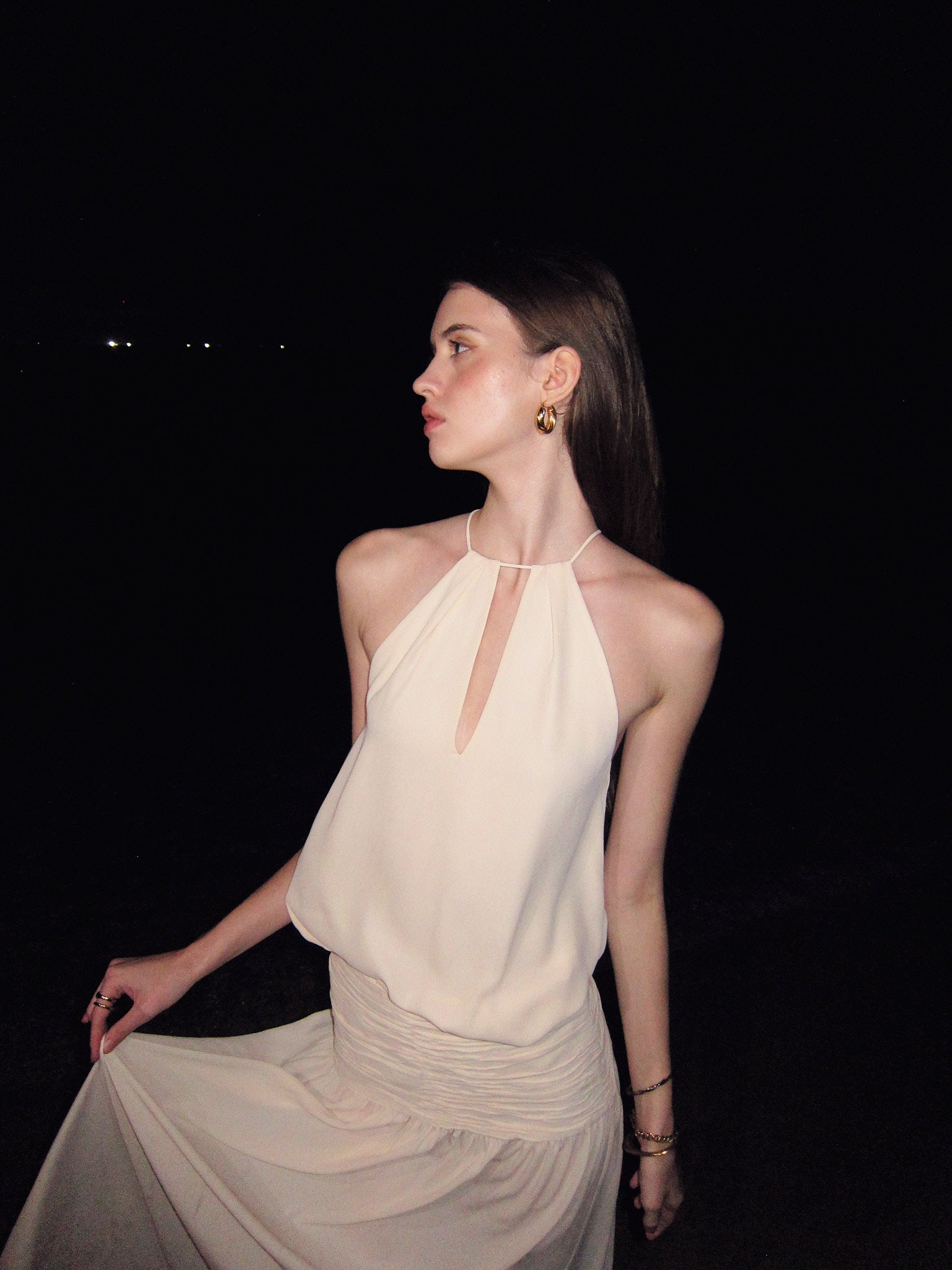 MATHILDA CHIFFON PLEATED GOWN - CHAMOMILE