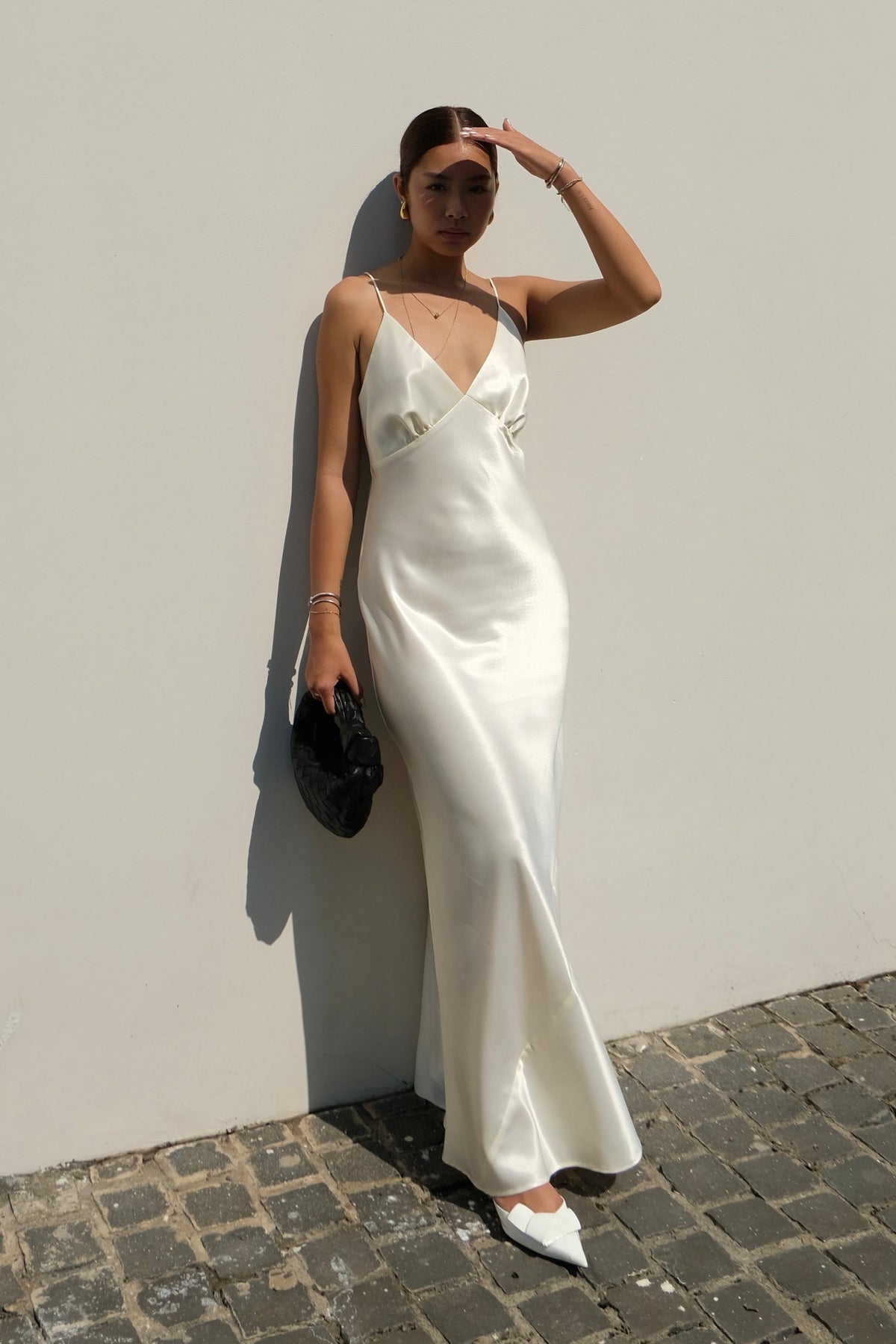 MAGGIE STRAP V-NECK DRESS - CREAM