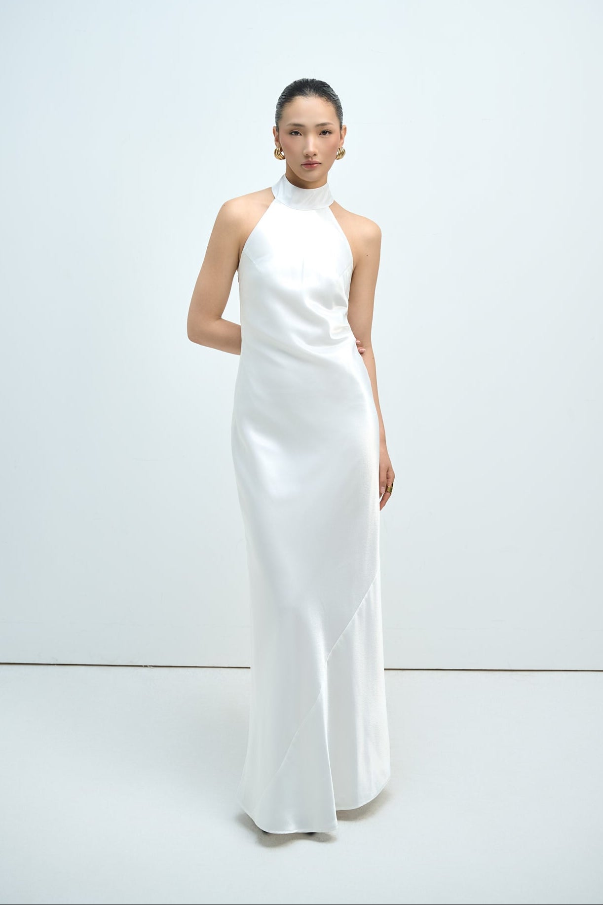 GLORIA HALTERNECK SATIN GOWN - WHITE