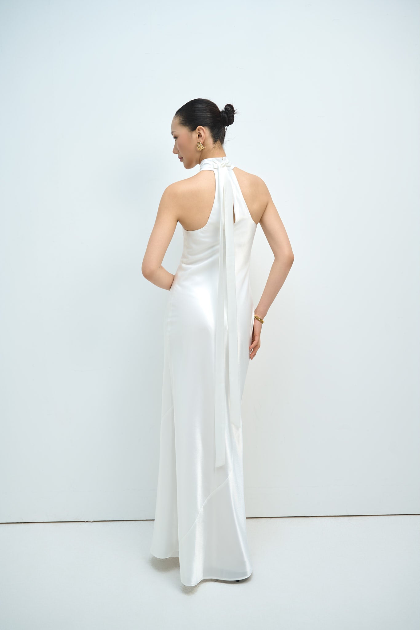 GLORIA HALTERNECK SATIN GOWN - WHITE