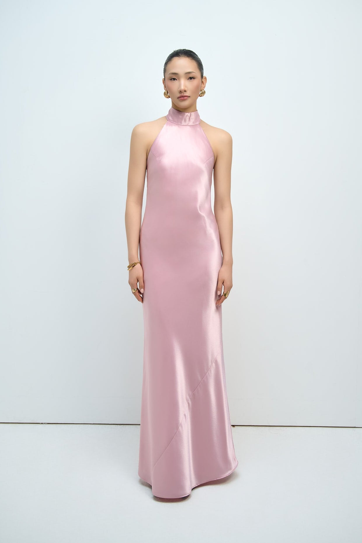 GLORIA HALTERNECK SATIN GOWN - PINK SAPPHIRE