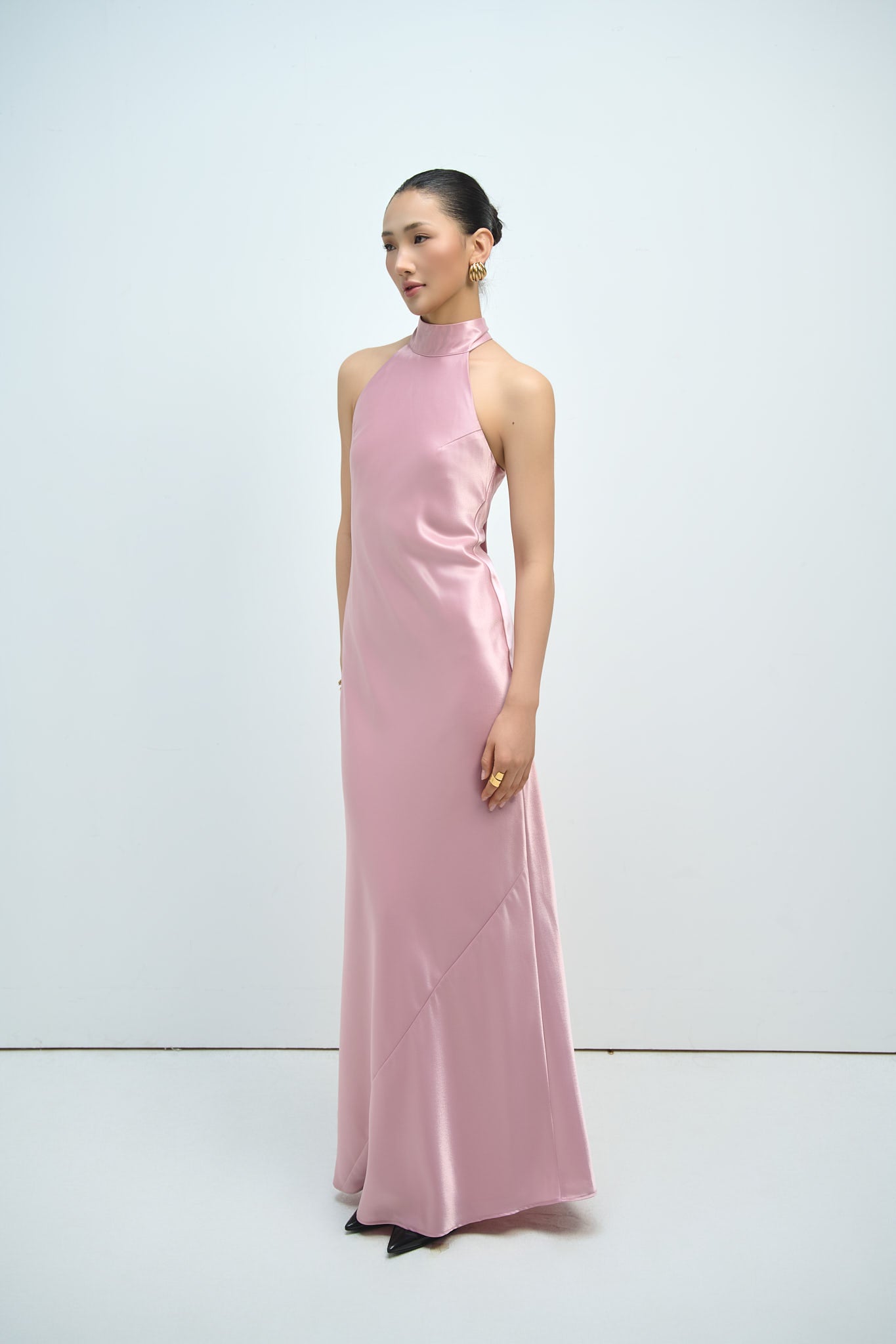 GLORIA HALTERNECK SATIN GOWN - PINK SAPPHIRE