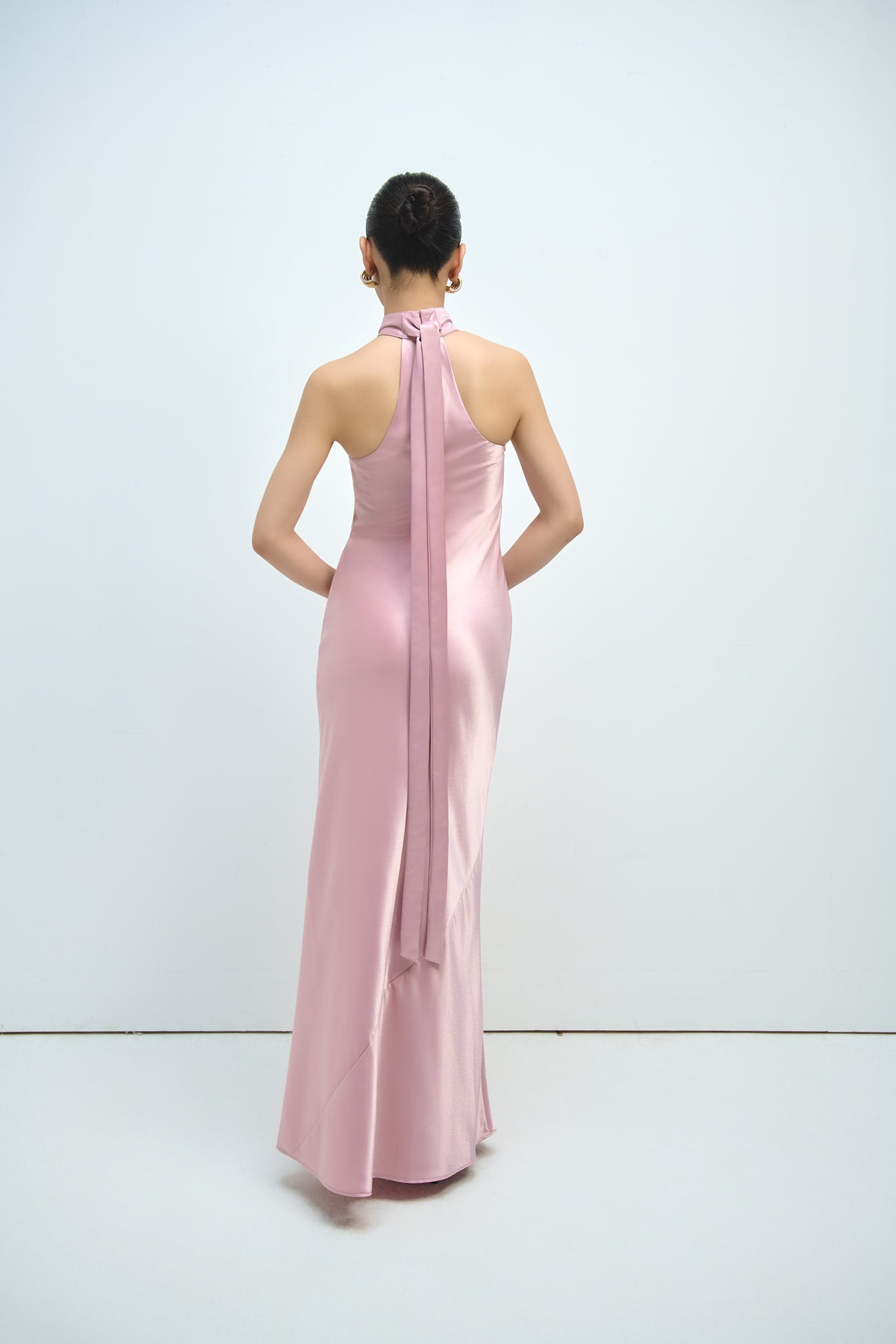GLORIA HALTERNECK SATIN GOWN - PINK SAPPHIRE