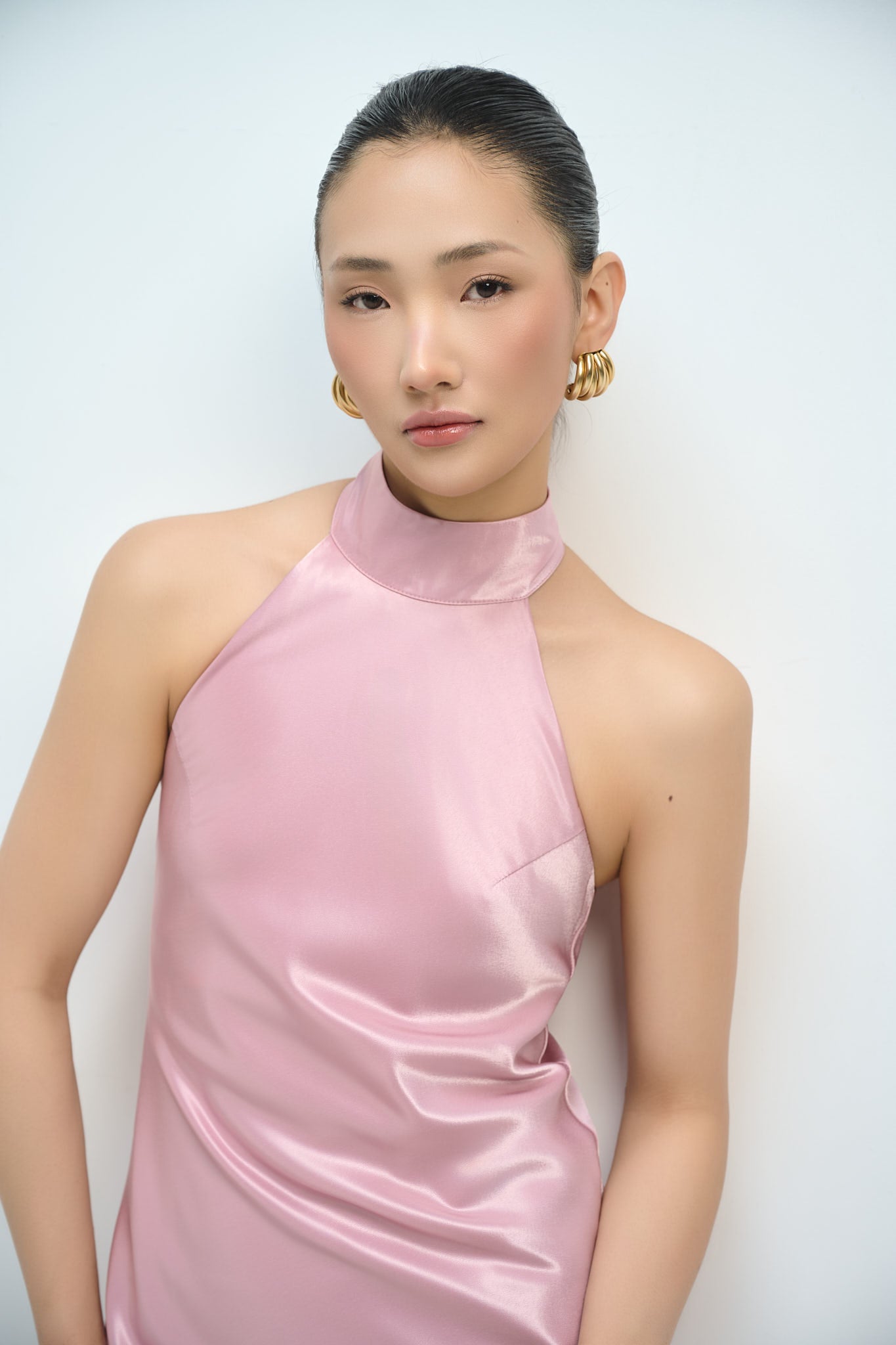GLORIA HALTERNECK SATIN GOWN - PINK SAPPHIRE