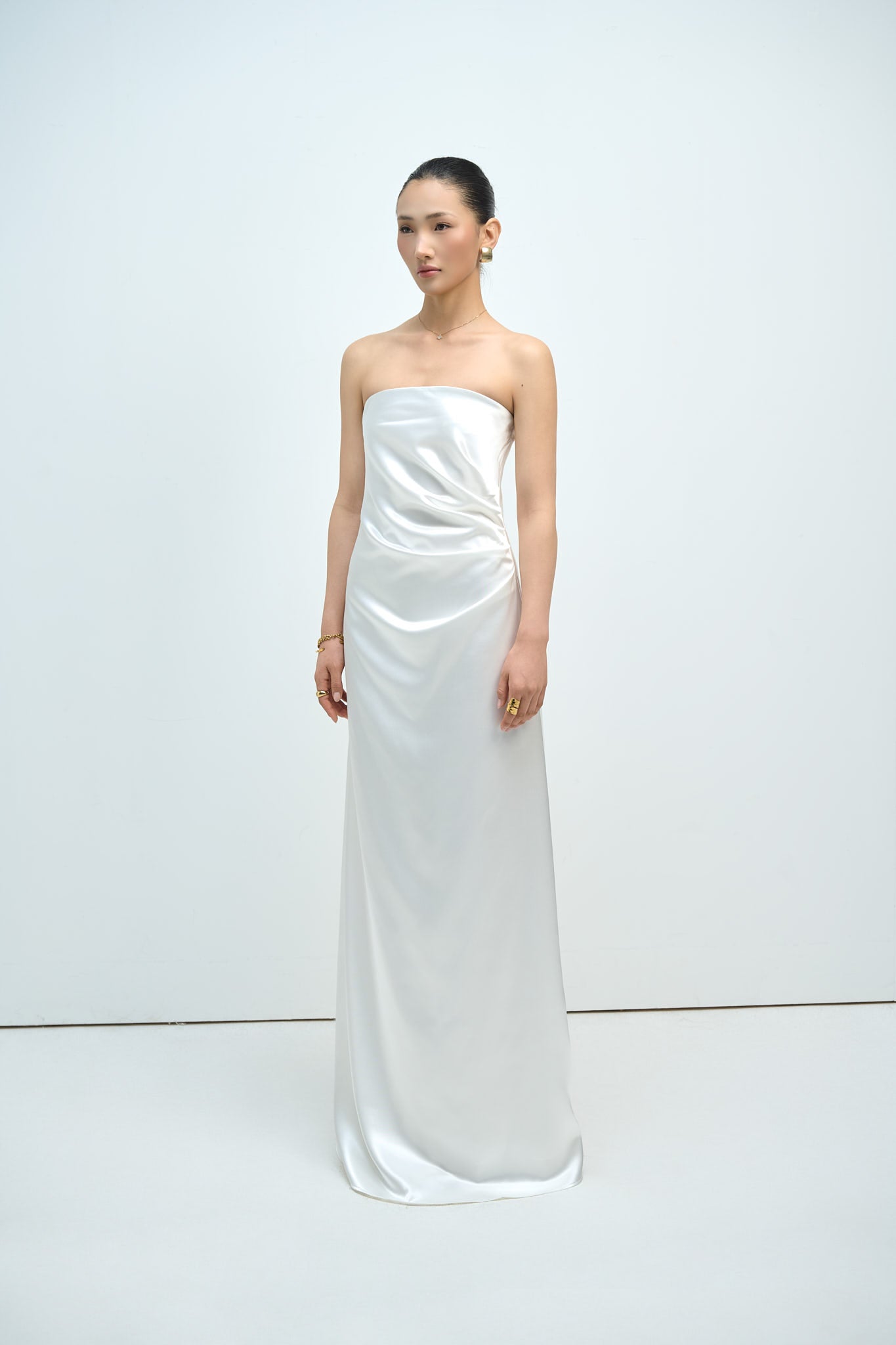 CHARLOTTE STRAPLESS DRAPED GOWN - WHITE (INCLUDING SCARF)