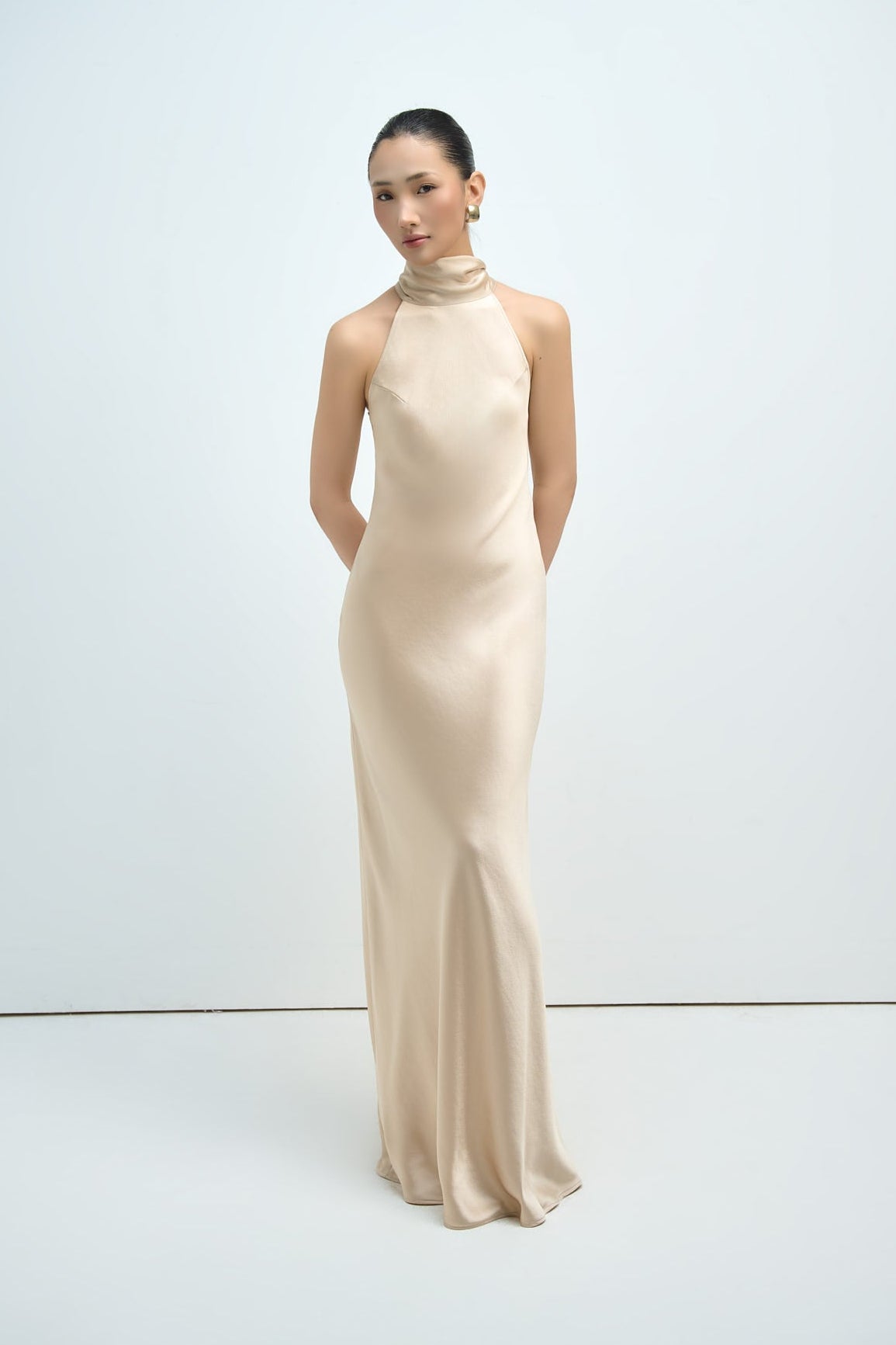 GLORIA HALTERNECK SATIN GOWN - CHAMPAIGNE (PREMIUM LINE)