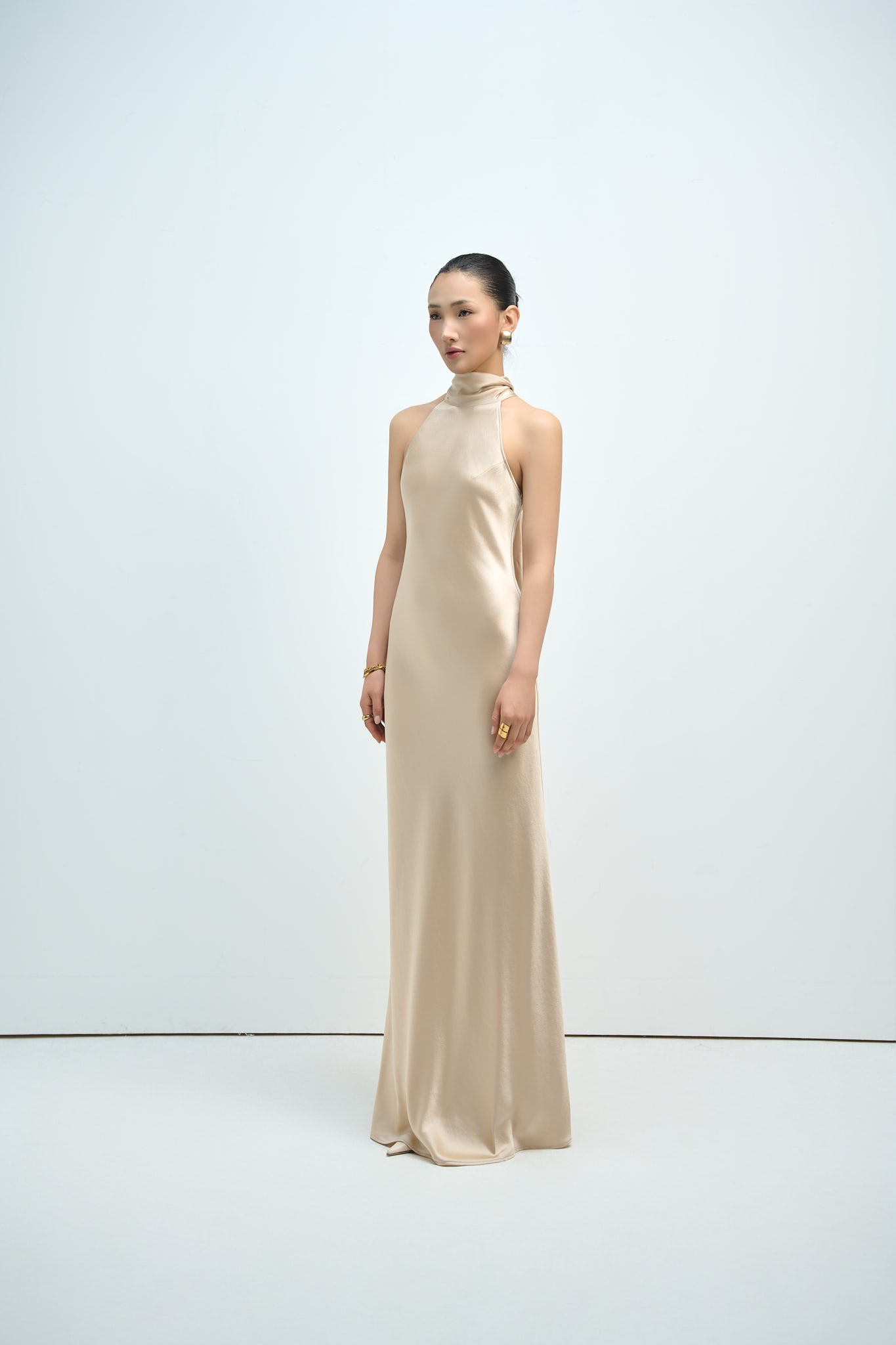 GLORIA HALTERNECK SATIN GOWN - CHAMPAIGNE (PREMIUM LINE)