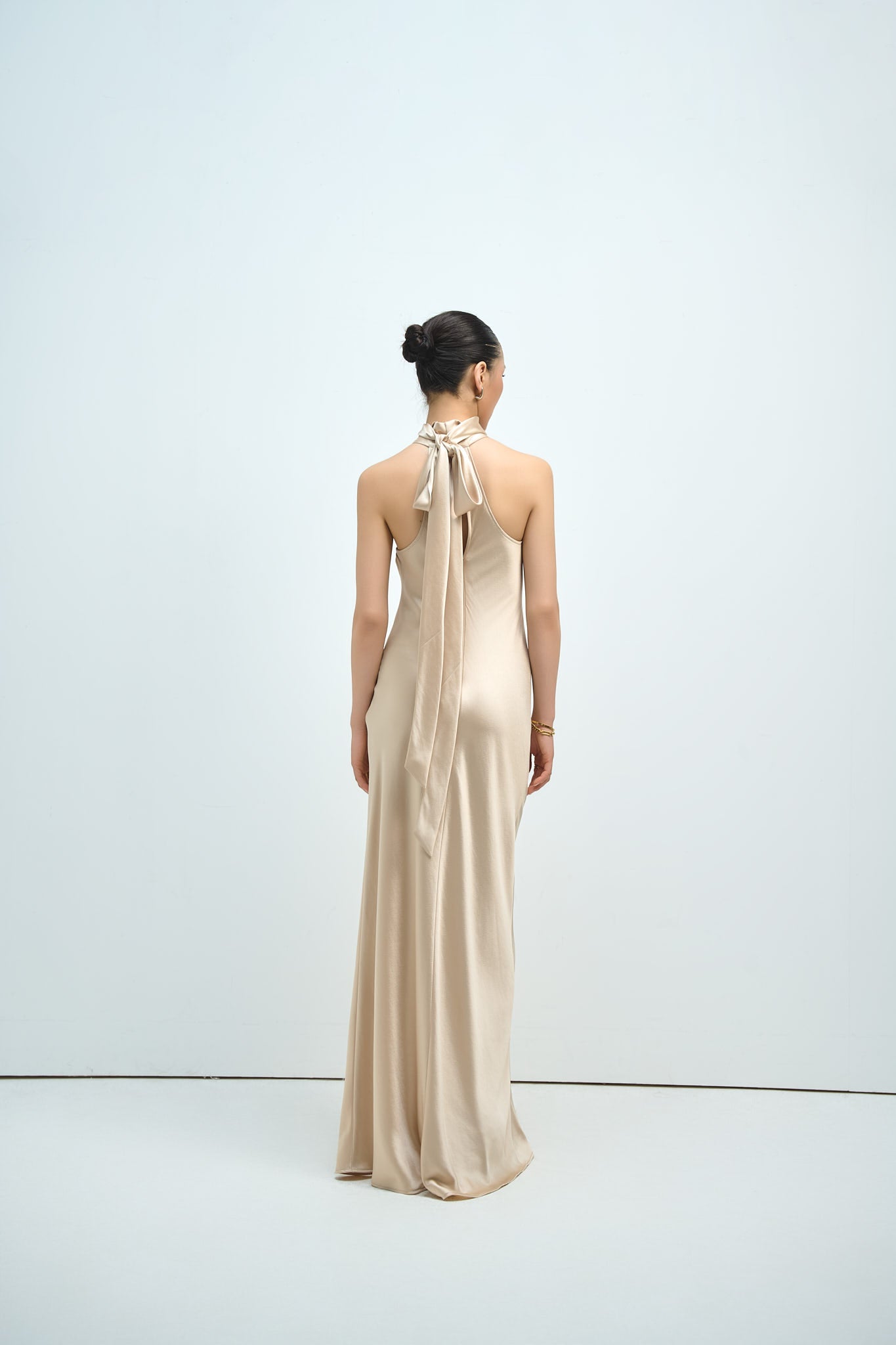 GLORIA HALTERNECK SATIN GOWN - CHAMPAIGNE (PREMIUM LINE)