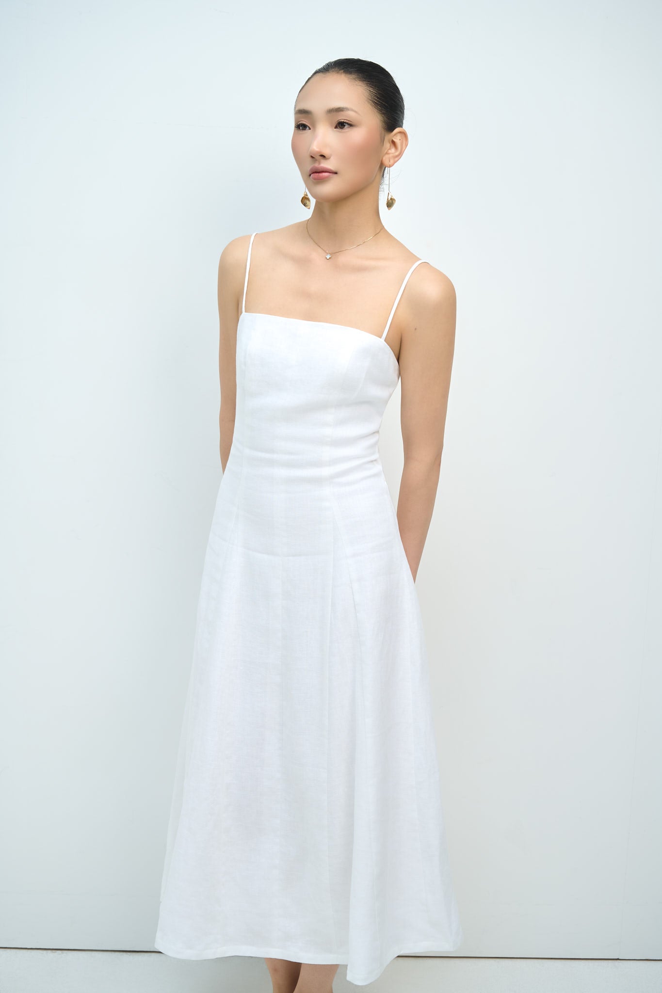 EMMA LINEN MIDI DRESS - WHITE