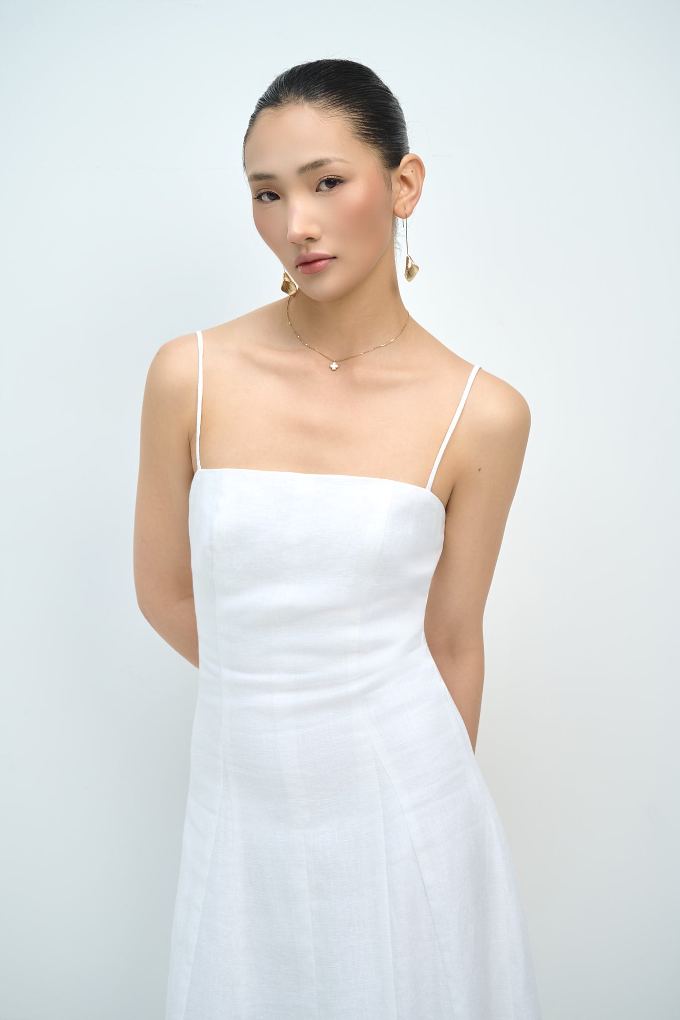 EMMA LINEN MIDI DRESS - WHITE