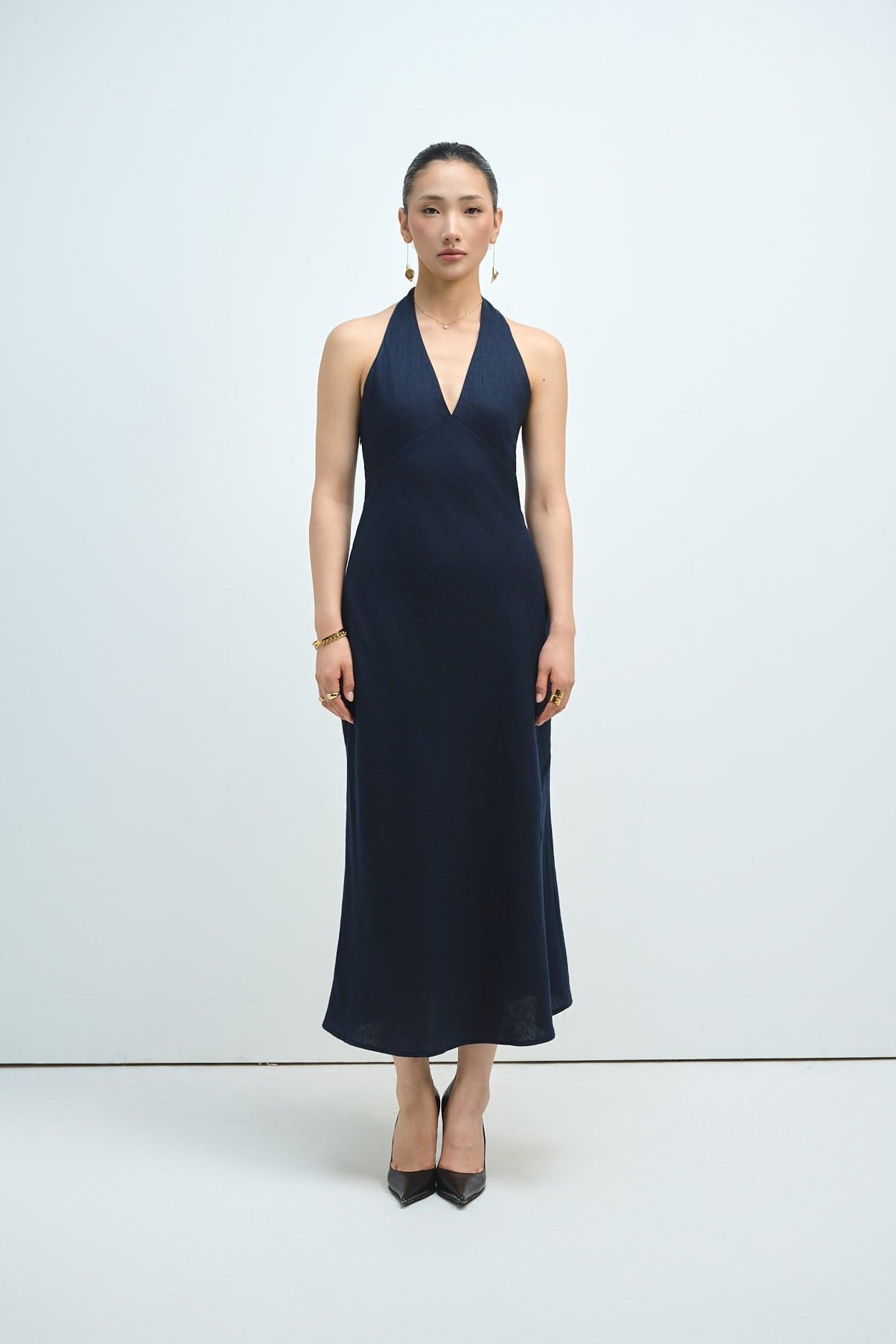 MALENA LINEN DRESS - NAVY