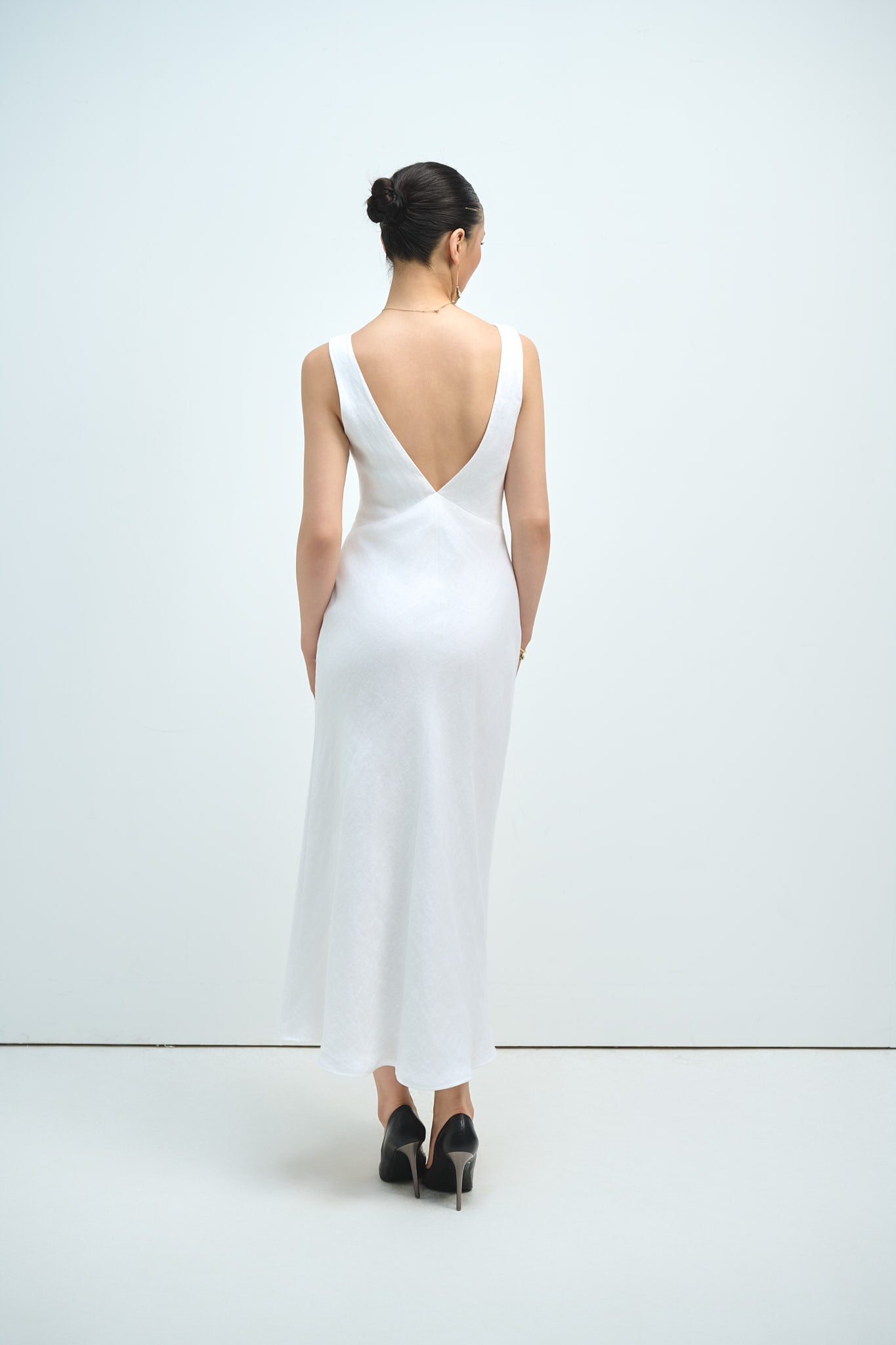 MAISIE LINEN MIDI DRESS - WHITE