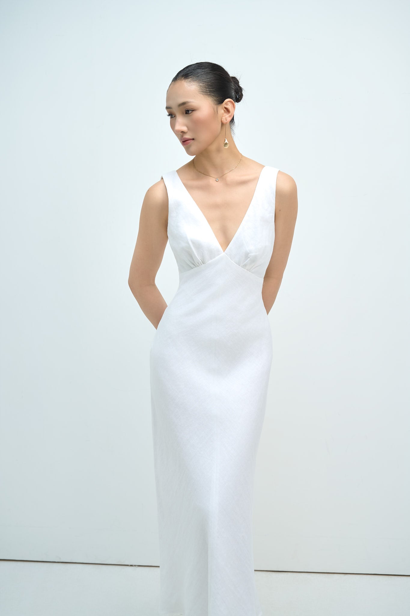 MAISIE LINEN MIDI DRESS - WHITE