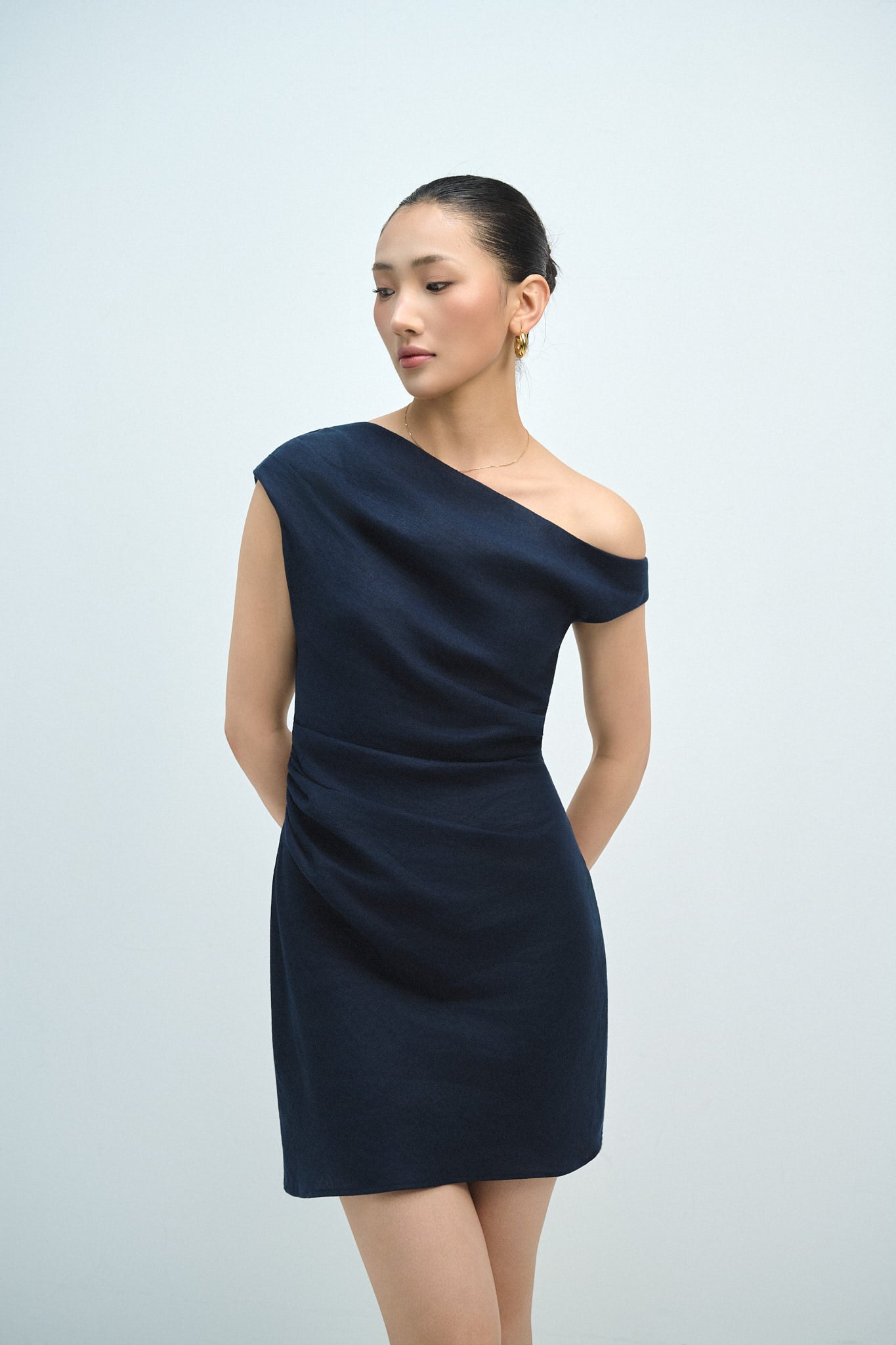 VIVIAN LINEN MINI DRESS - NAVY